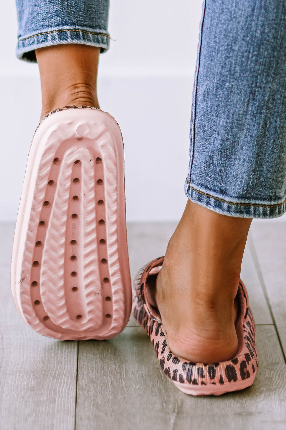 Pink Leopard Print Thick Sole Slip On Sandal