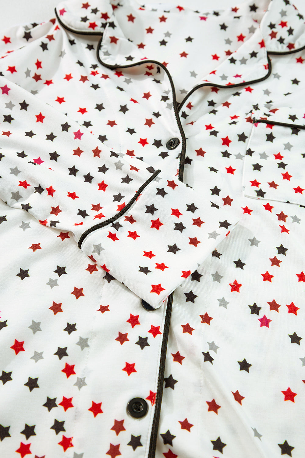 Contrast Pipping Star Long Sleeve and Pants Pajamas Set