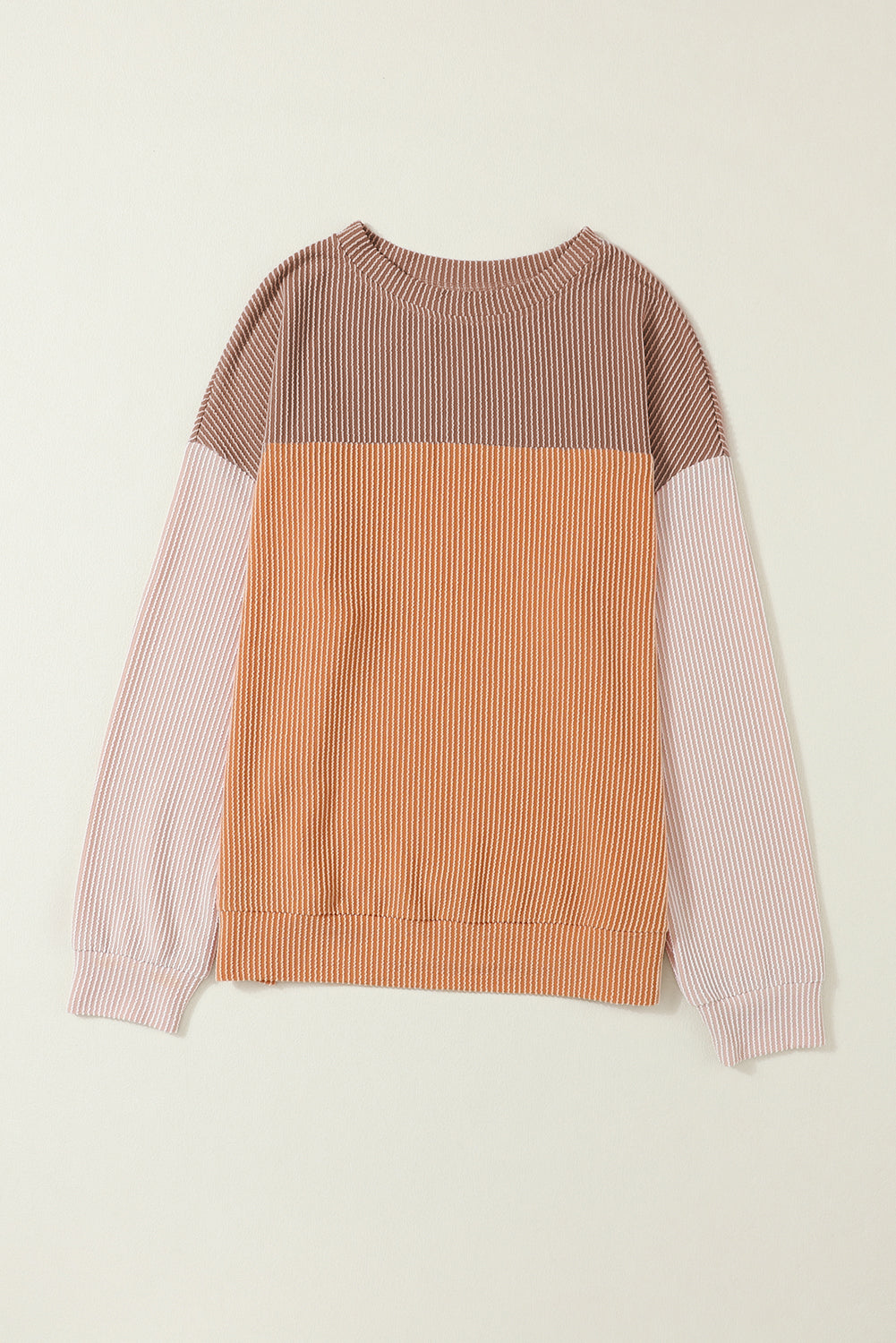 Black Color Block Long Sleeve Ribbed Loose Top