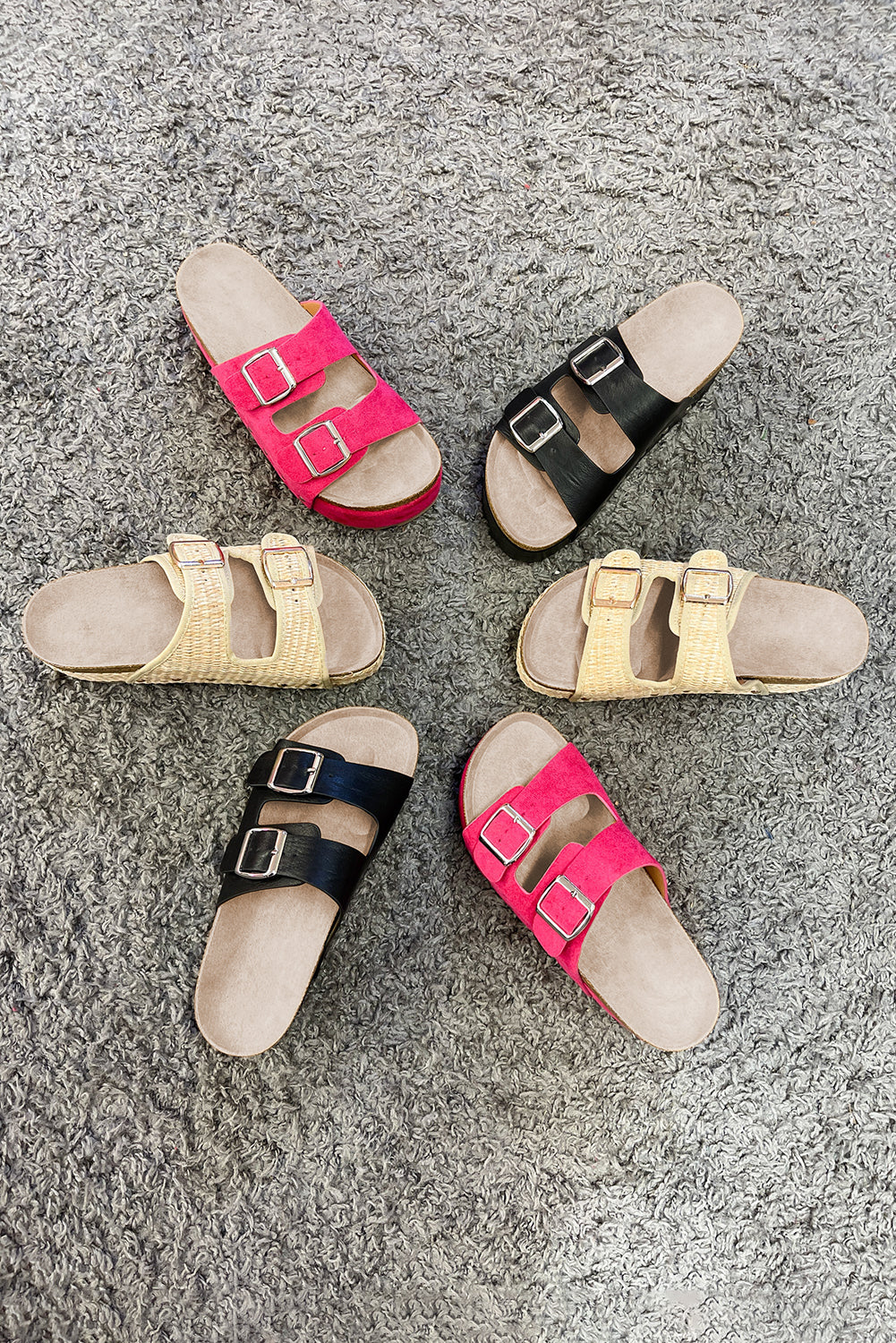 Black Suede Buckle Decor Footbed Sandal
