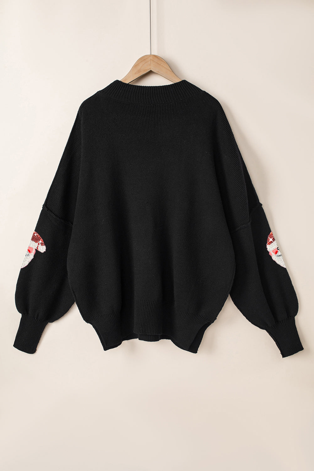 Black Sequined Santa Claus Cable Knit Open Cardigan