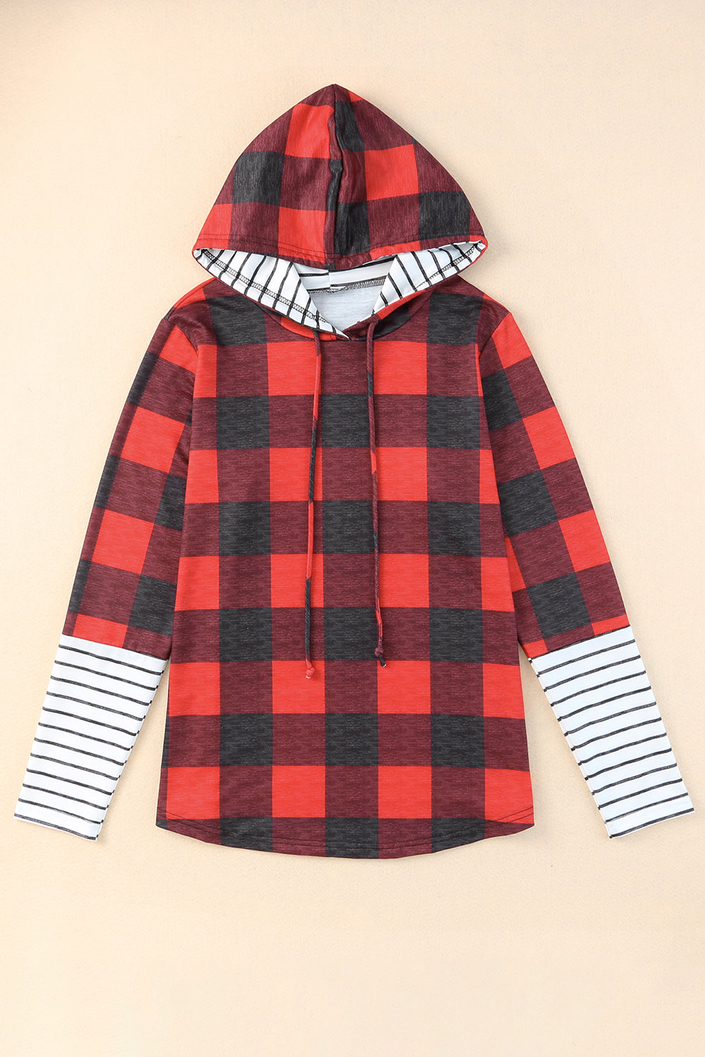 Fiery Red Plaid Patch Sleeve Leopard Christmas Tree Graphic Hoodie