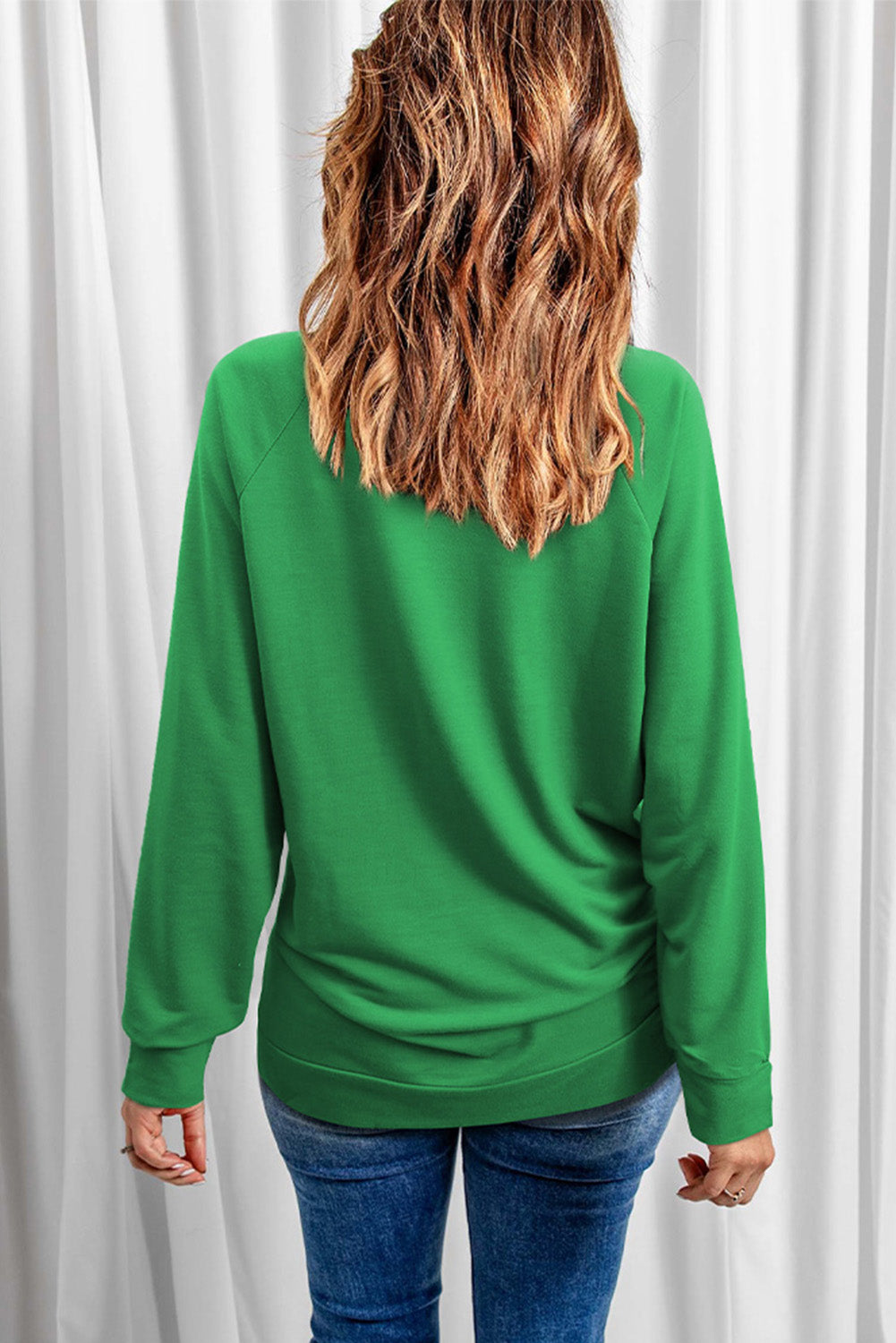 Fiery Red Solid Round Neck Raglan Sleeve Sweatshirt