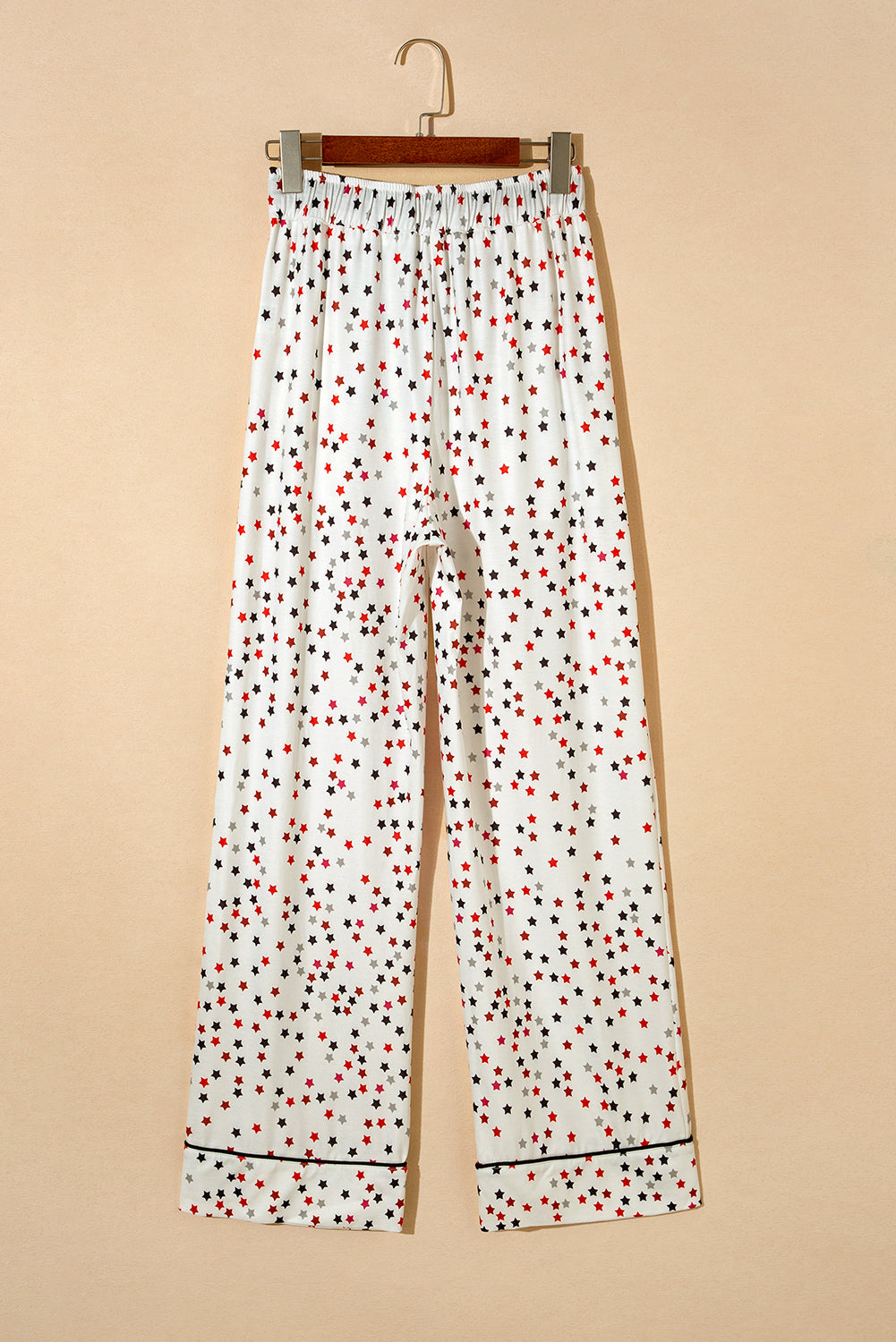 Contrast Pipping Star Long Sleeve and Pants Pajamas Set