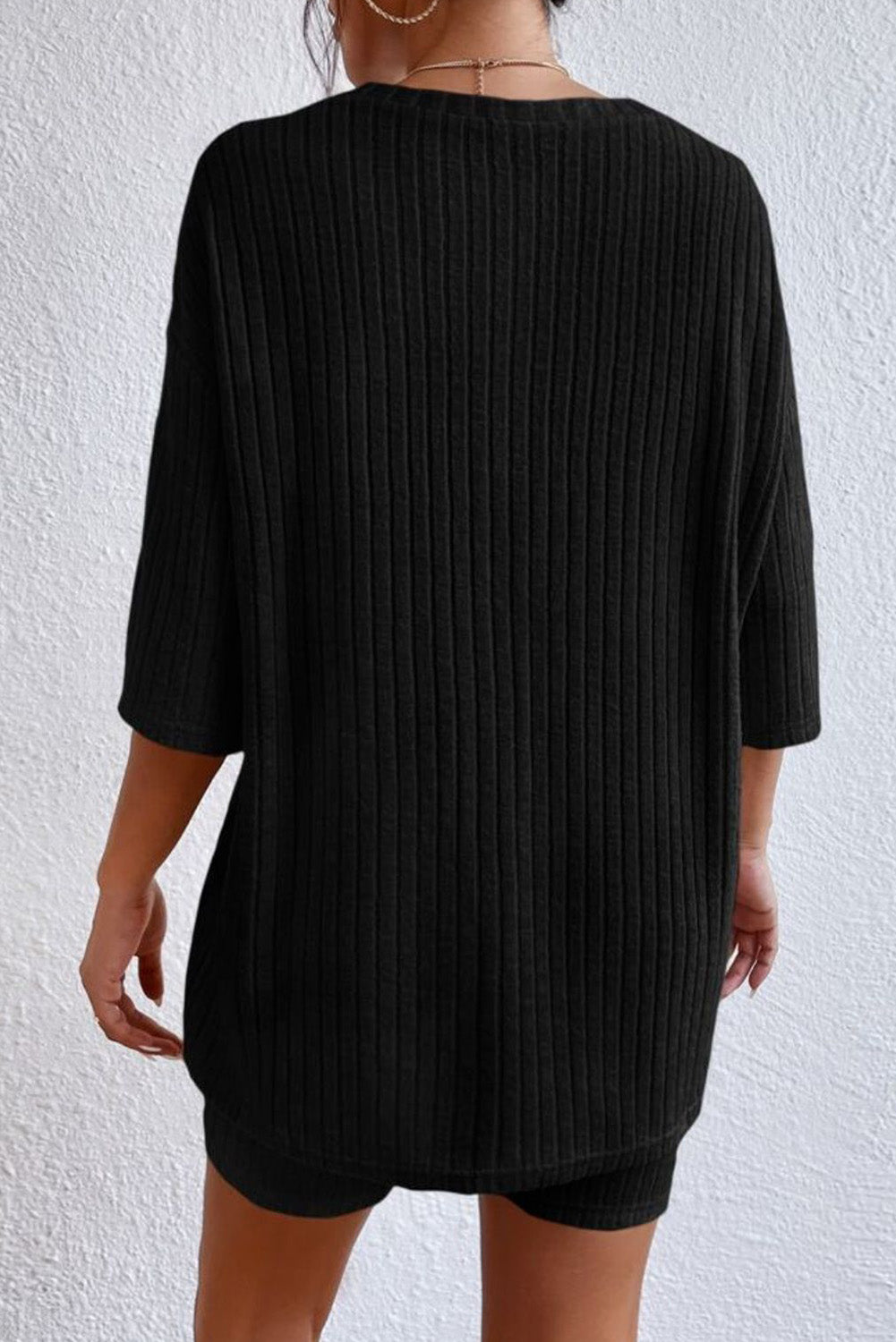 Ribbed Knit V Neck Slouchy Two-piece Outfit