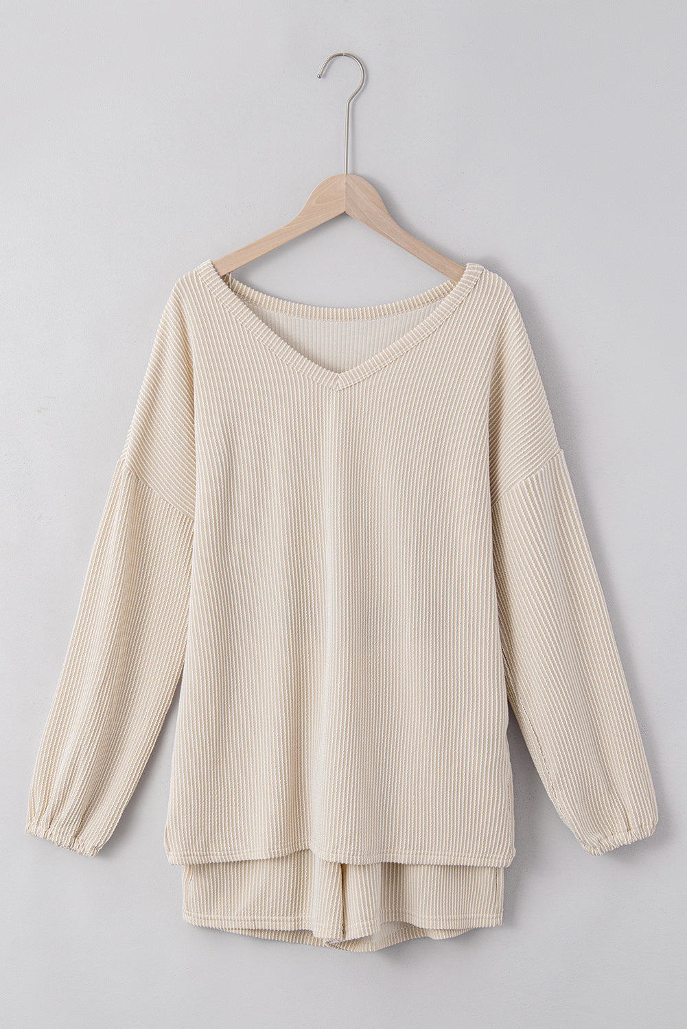 Corded V Neck Slouchy Top Pocketed Shorts Set