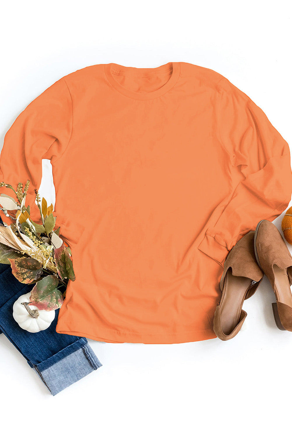 Gray Plain Crew Neck Long Sleeve Top