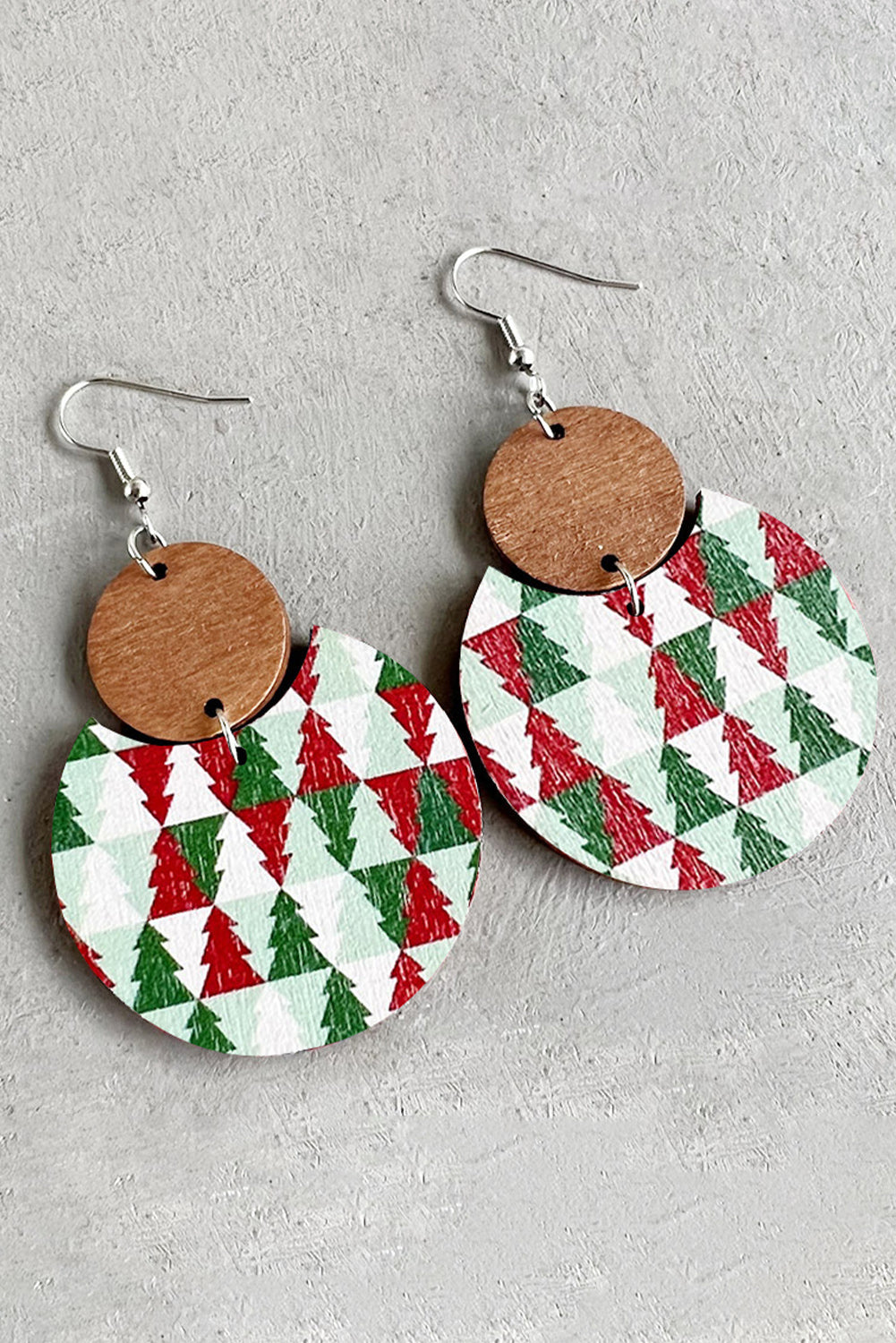 Fiery Red Shade Of Leopard Plaid Christmas Tree Earrings