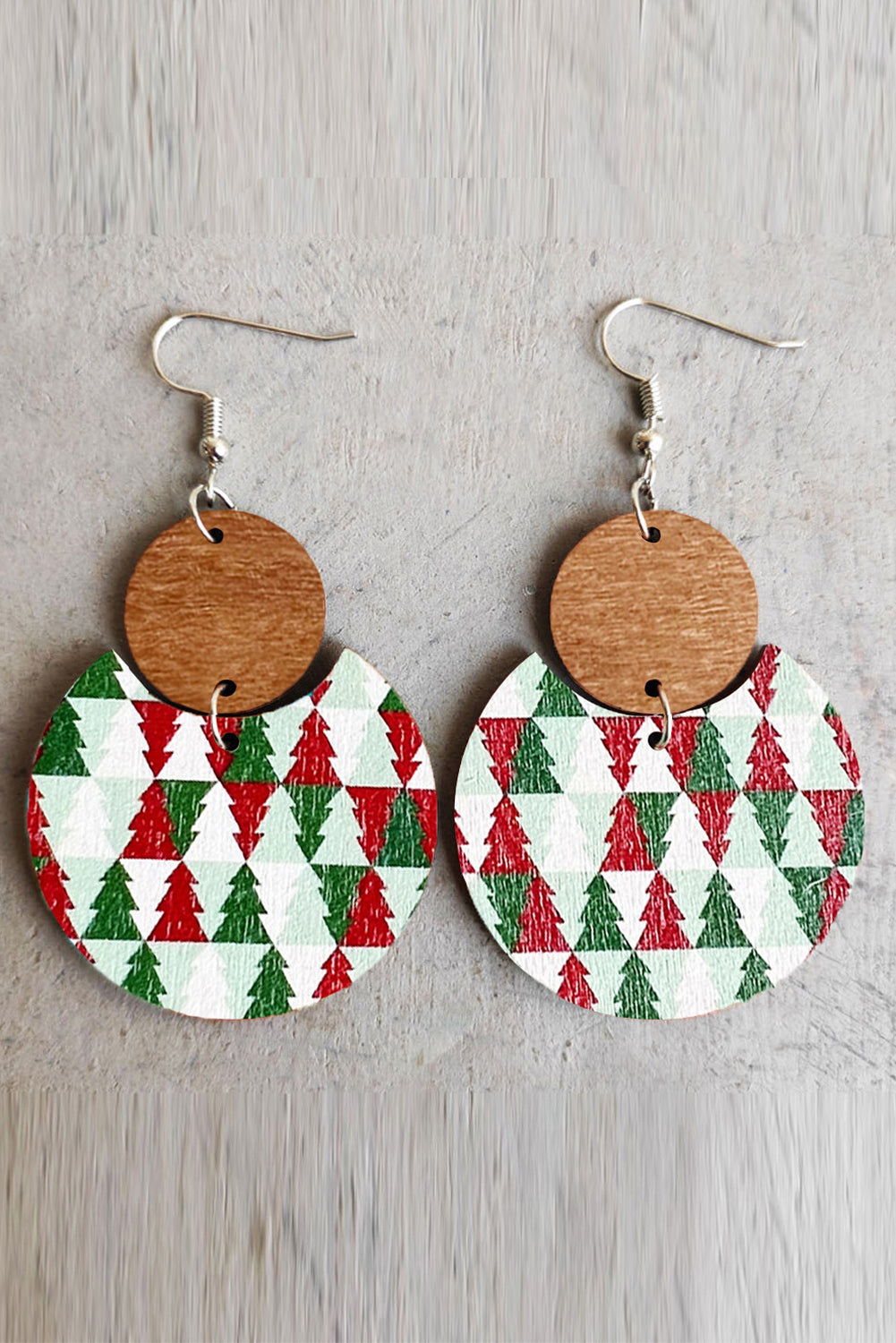Fiery Red Shade Of Leopard Plaid Christmas Tree Earrings