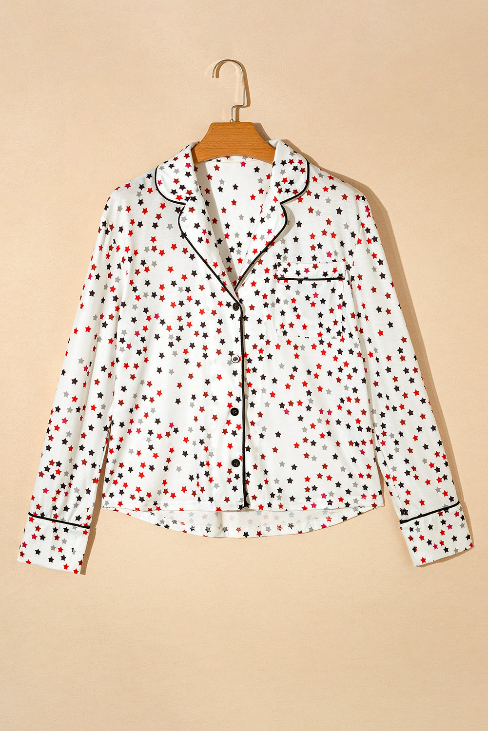 Contrast Pipping Star Long Sleeve and Pants Pajamas Set