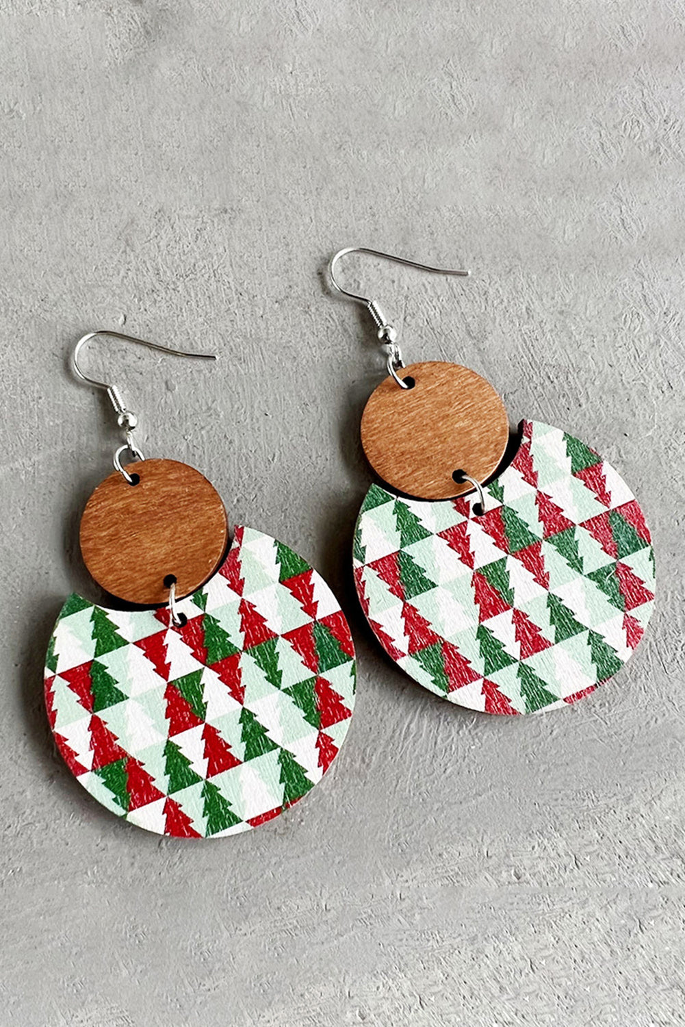 Fiery Red Shade Of Leopard Plaid Christmas Tree Earrings