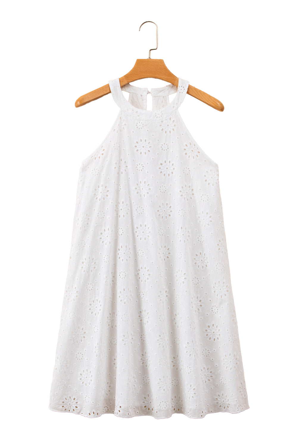 Boho Eyelet Pattern Halter Neck Sleeveless Dress