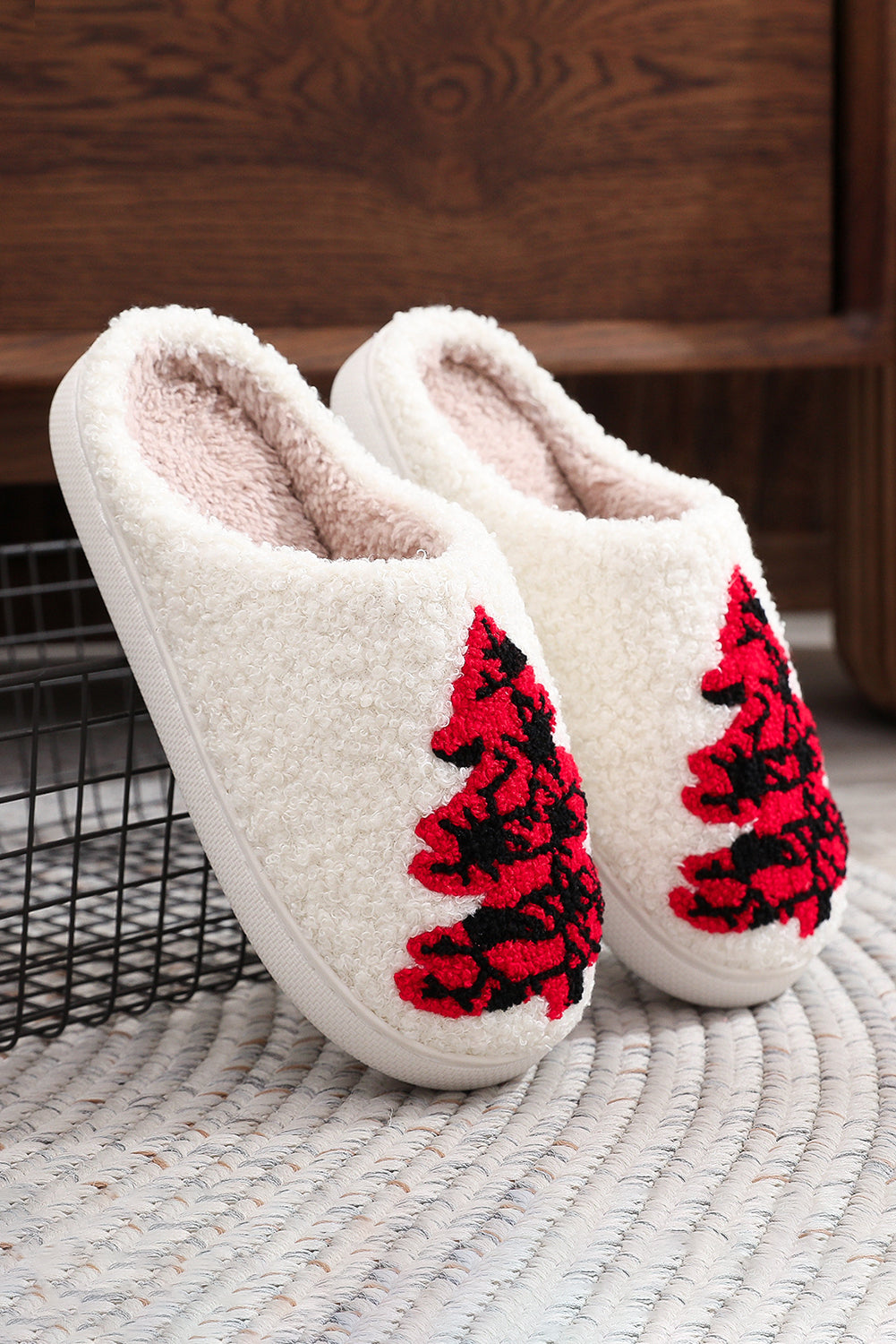 Racing Red Western Graphic Embroidered Sherpa Home Slippers