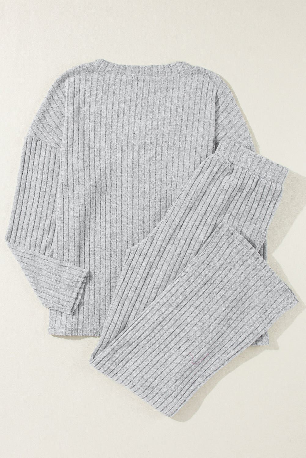 Ribbed Knit V Neck Slouchy Two-piece Outfit