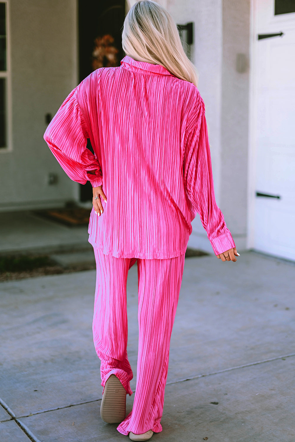 Pleated Shirt and High Waist Shorts Lounge Set