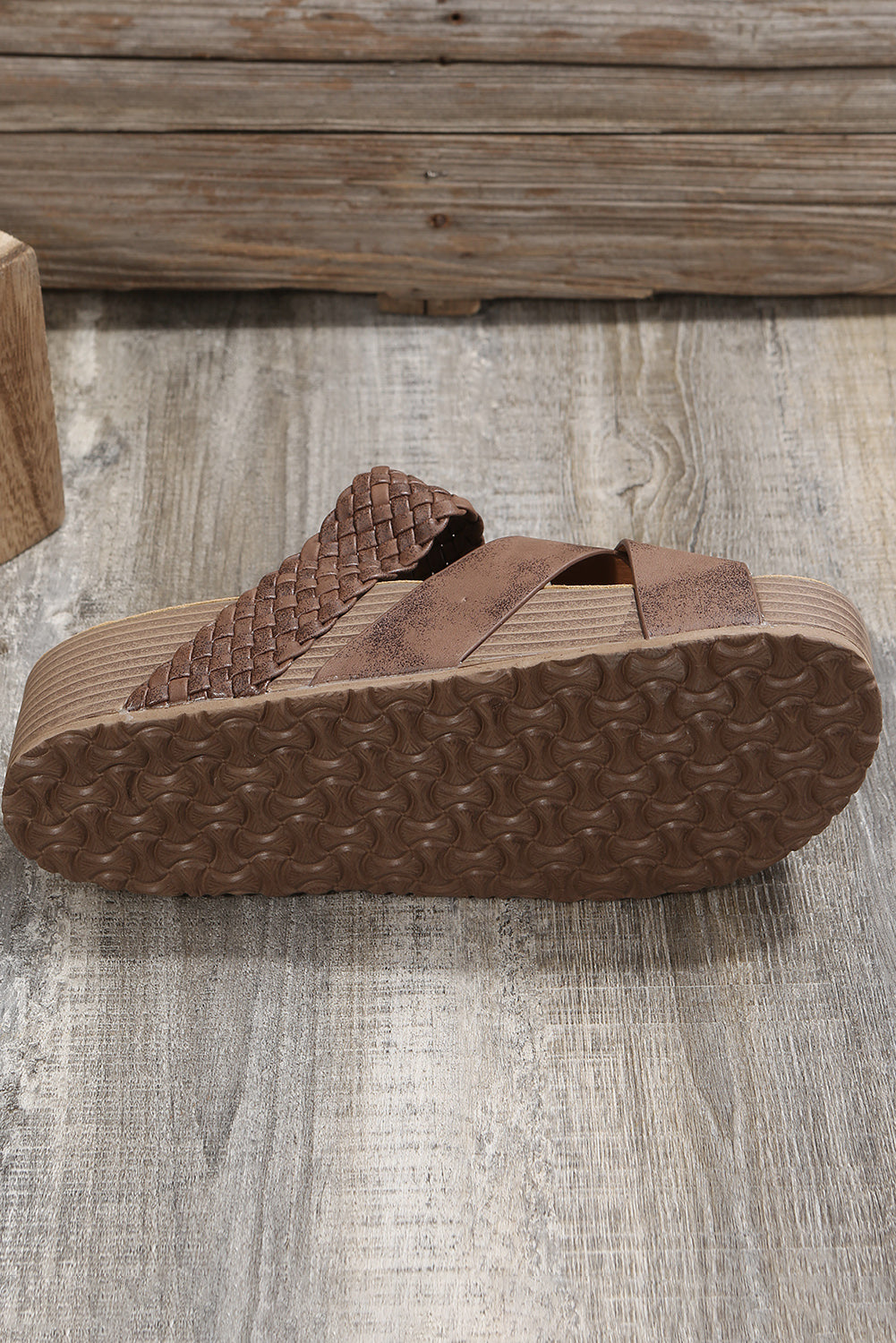 Brown Braided Detail Criss Cross Platform Sandal