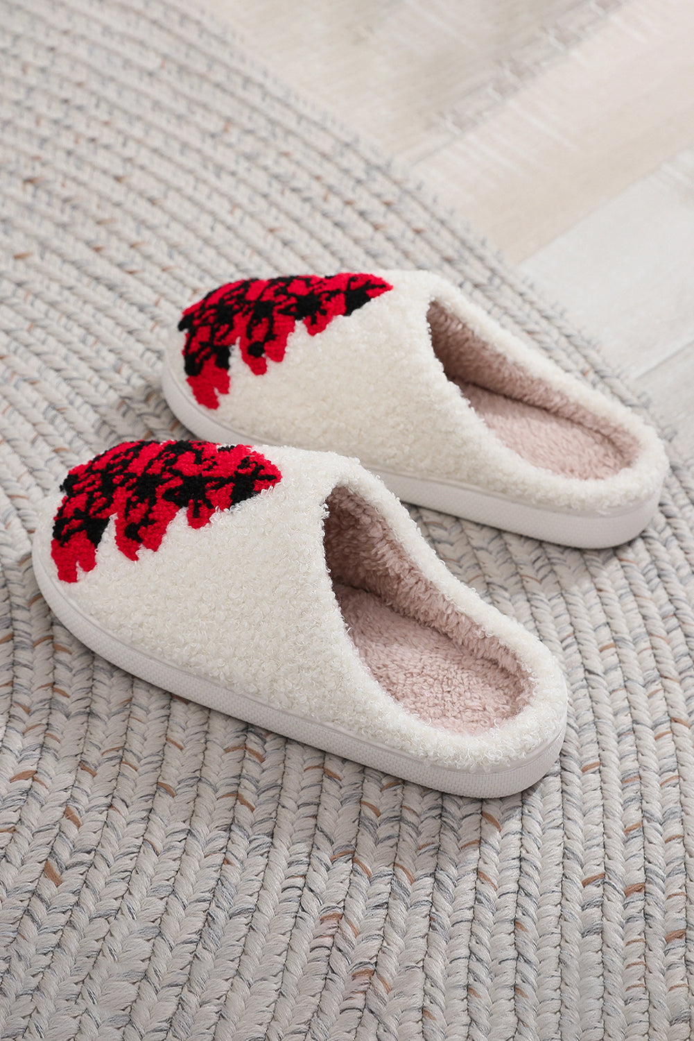 Racing Red Western Graphic Embroidered Sherpa Home Slippers