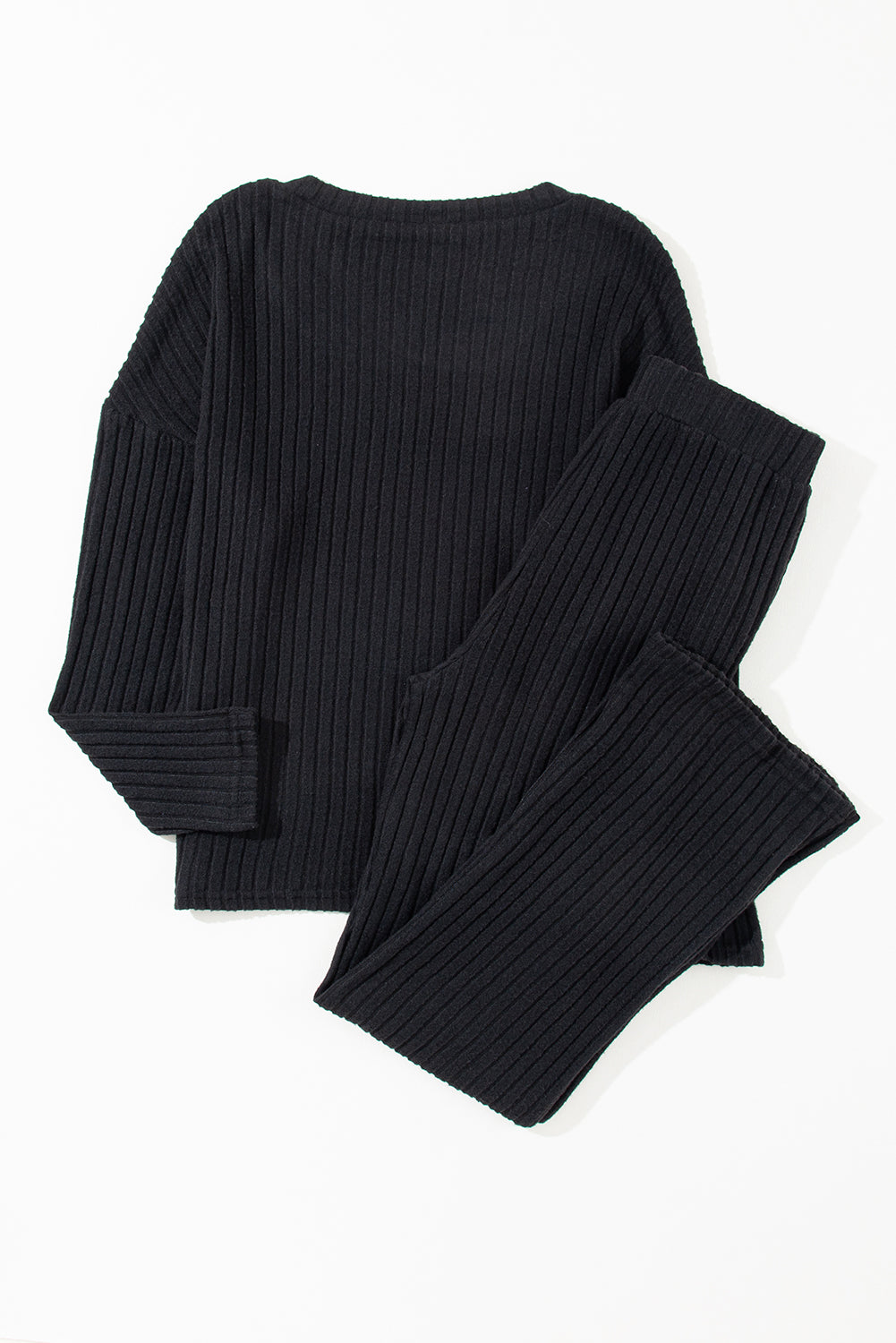Ribbed Knit V Neck Slouchy Two-piece Outfit