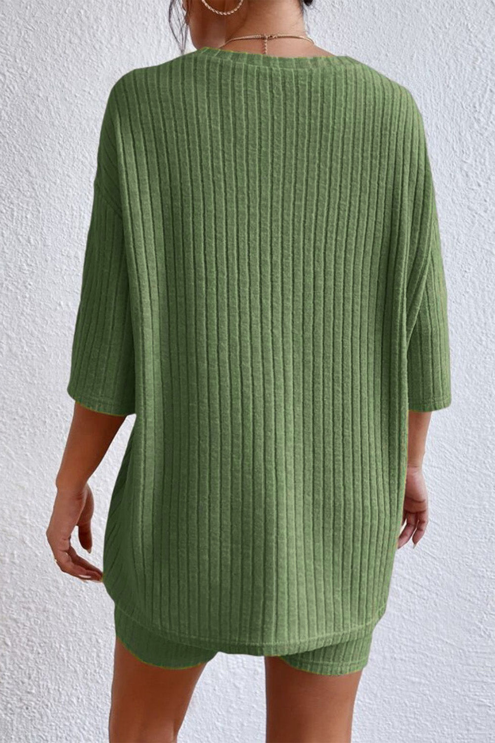 Ribbed Knit V Neck Slouchy Two-piece Outfit