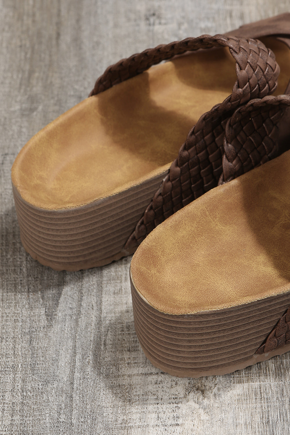Brown Braided Detail Criss Cross Platform Sandal