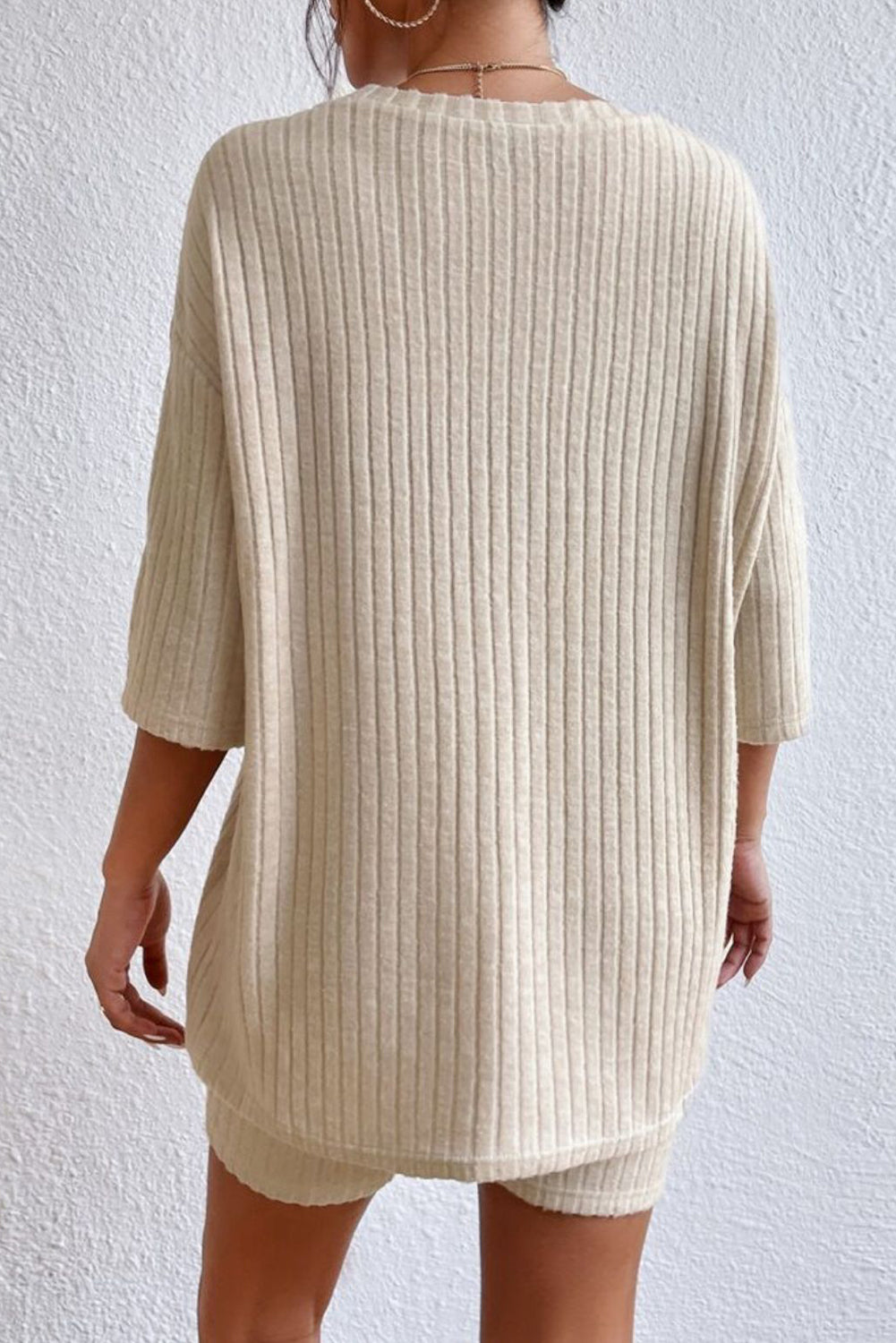 Ribbed Knit V Neck Slouchy Two-piece Outfit