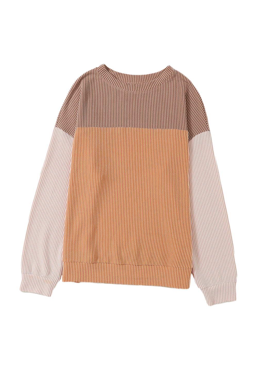 Black Color Block Long Sleeve Ribbed Loose Top