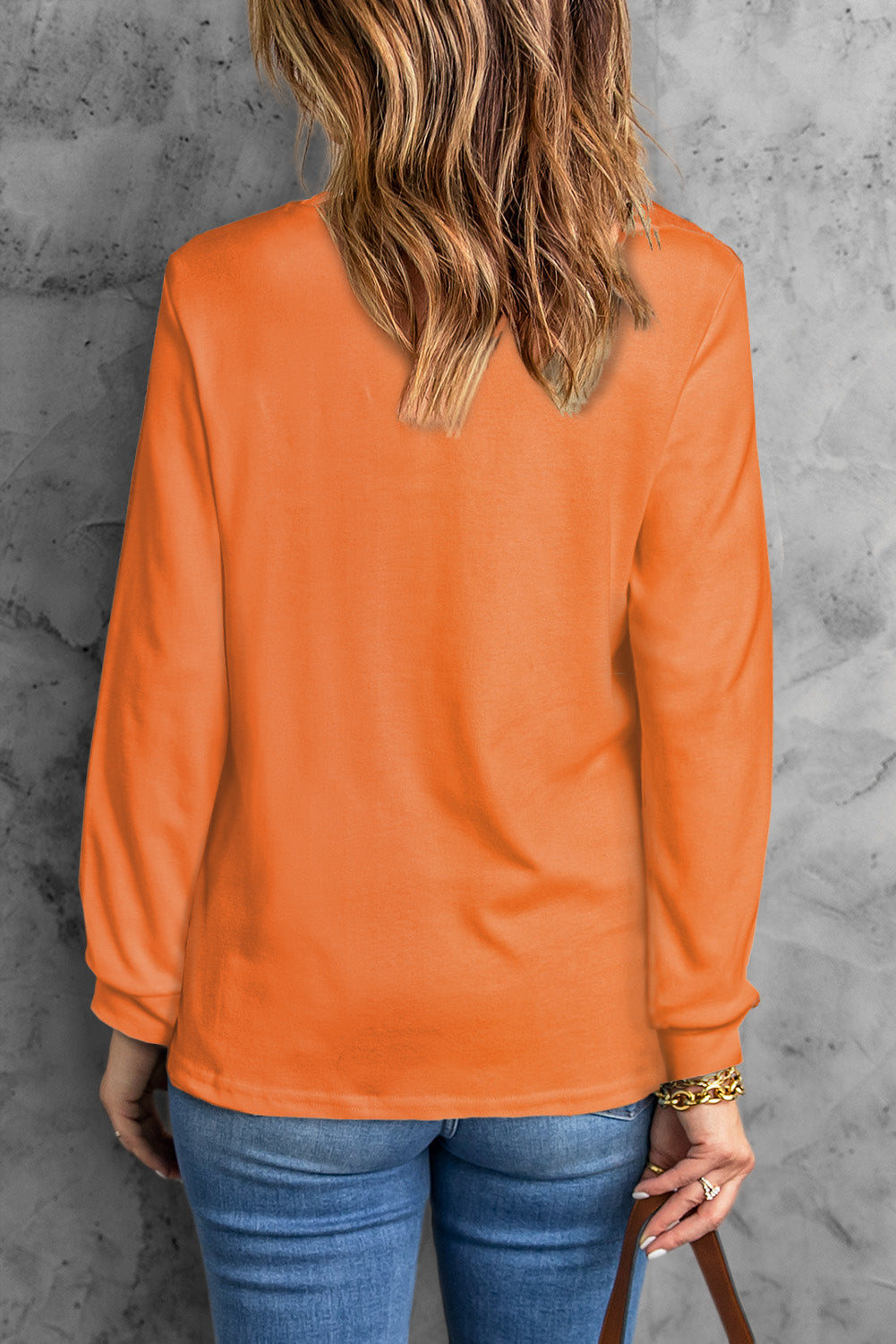 Gray Plain Crew Neck Long Sleeve Top