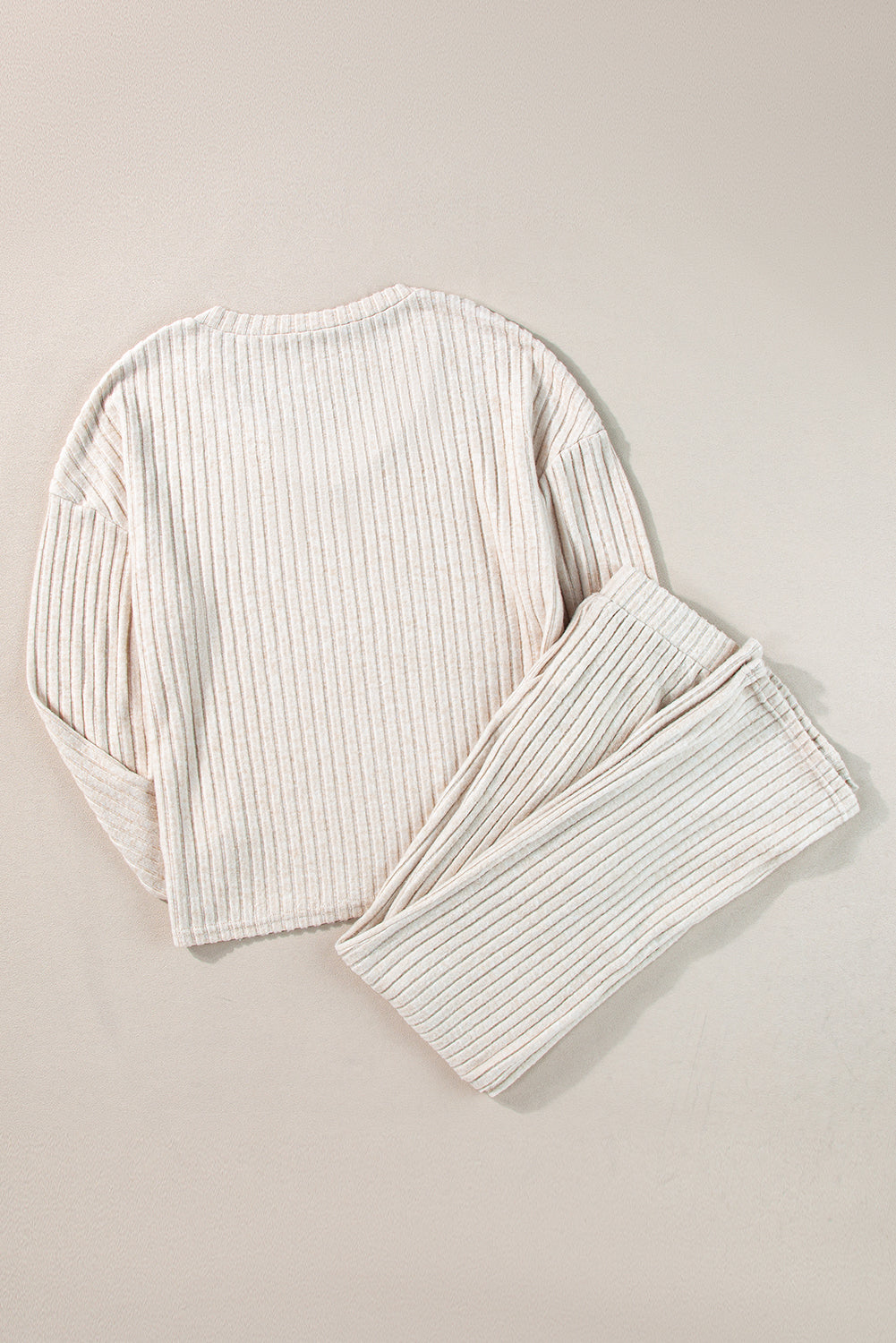 Ribbed Knit V Neck Slouchy Two-piece Outfit