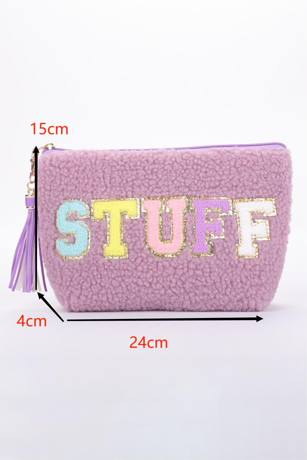 STUFF Sparkle Letter Pattern Tassel Zipper Makeup Bag