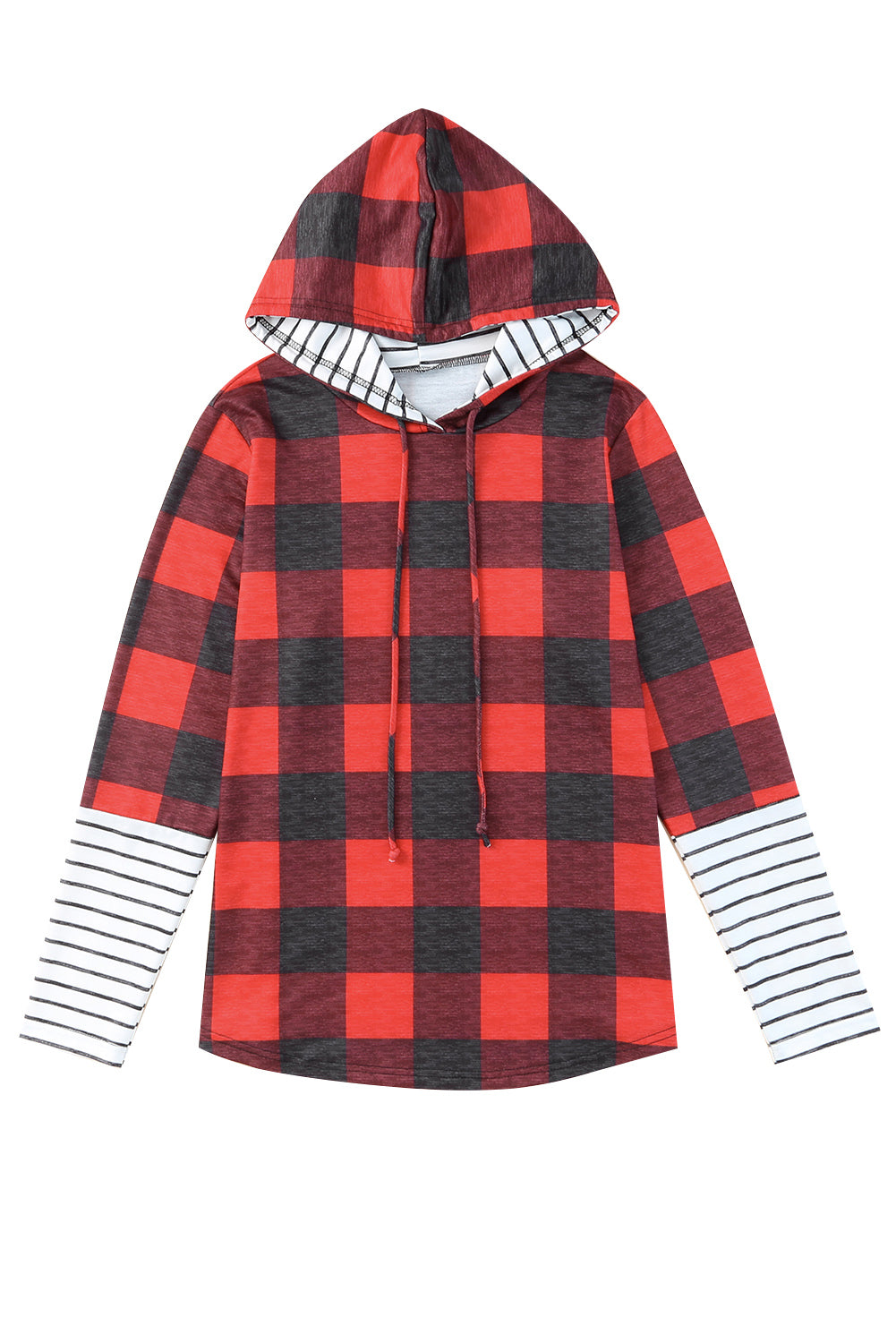 Fiery Red Plaid Patch Sleeve Leopard Christmas Tree Graphic Hoodie