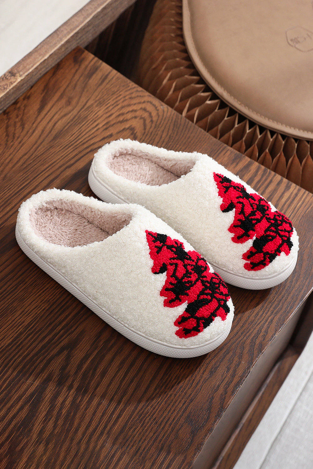Racing Red Western Graphic Embroidered Sherpa Home Slippers