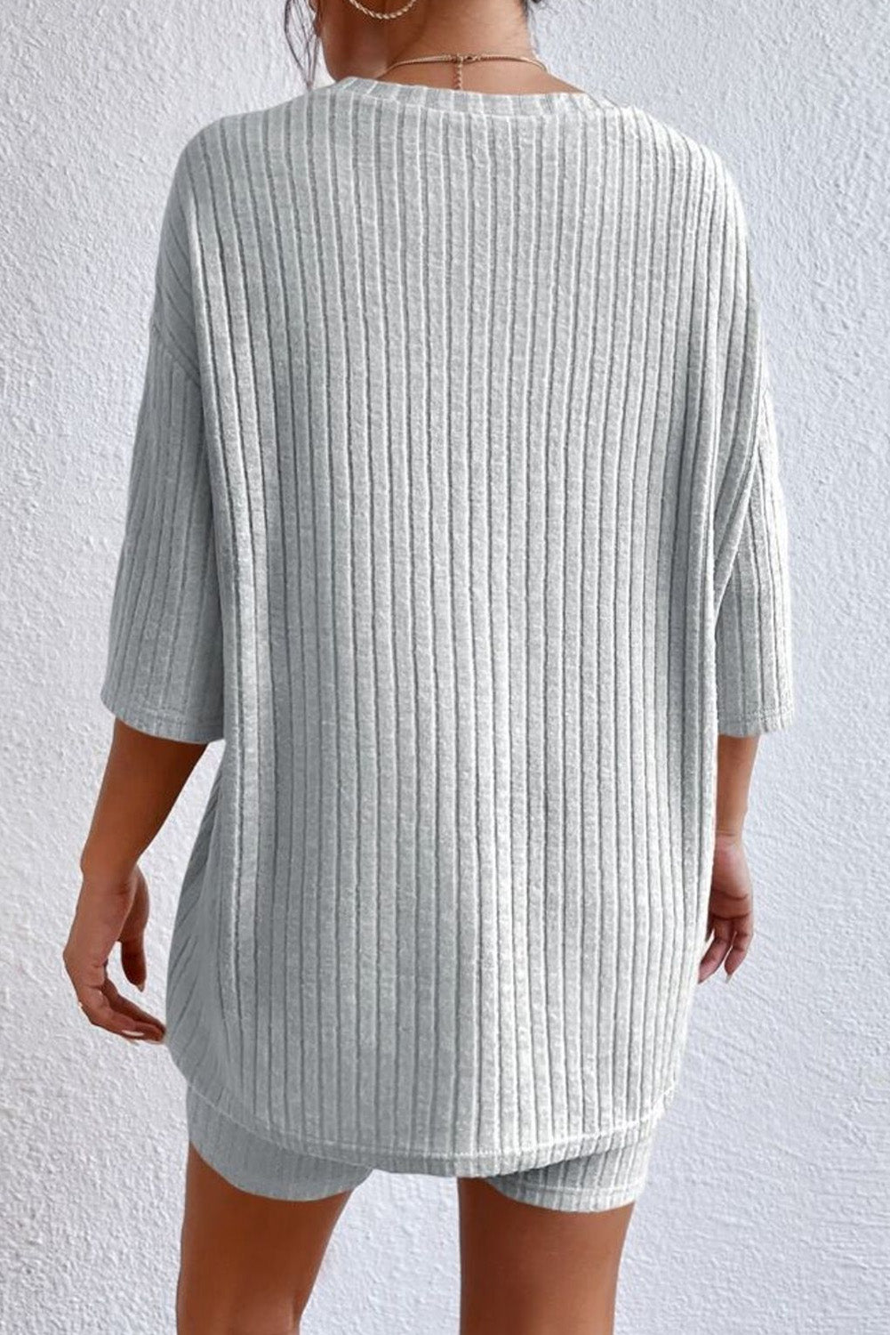 Ribbed Knit V Neck Slouchy Two-piece Outfit