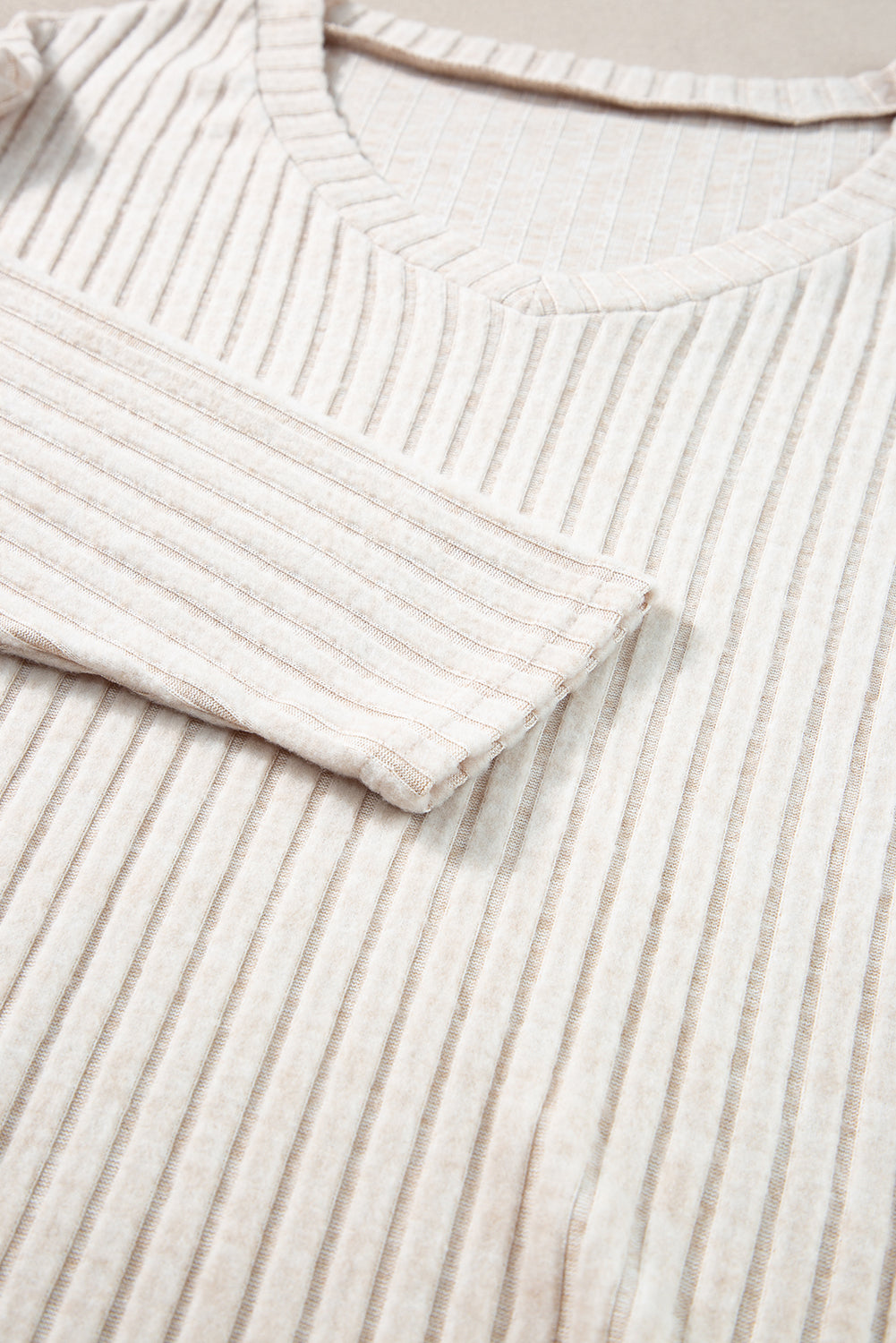 Ribbed Knit V Neck Slouchy Two-piece Outfit