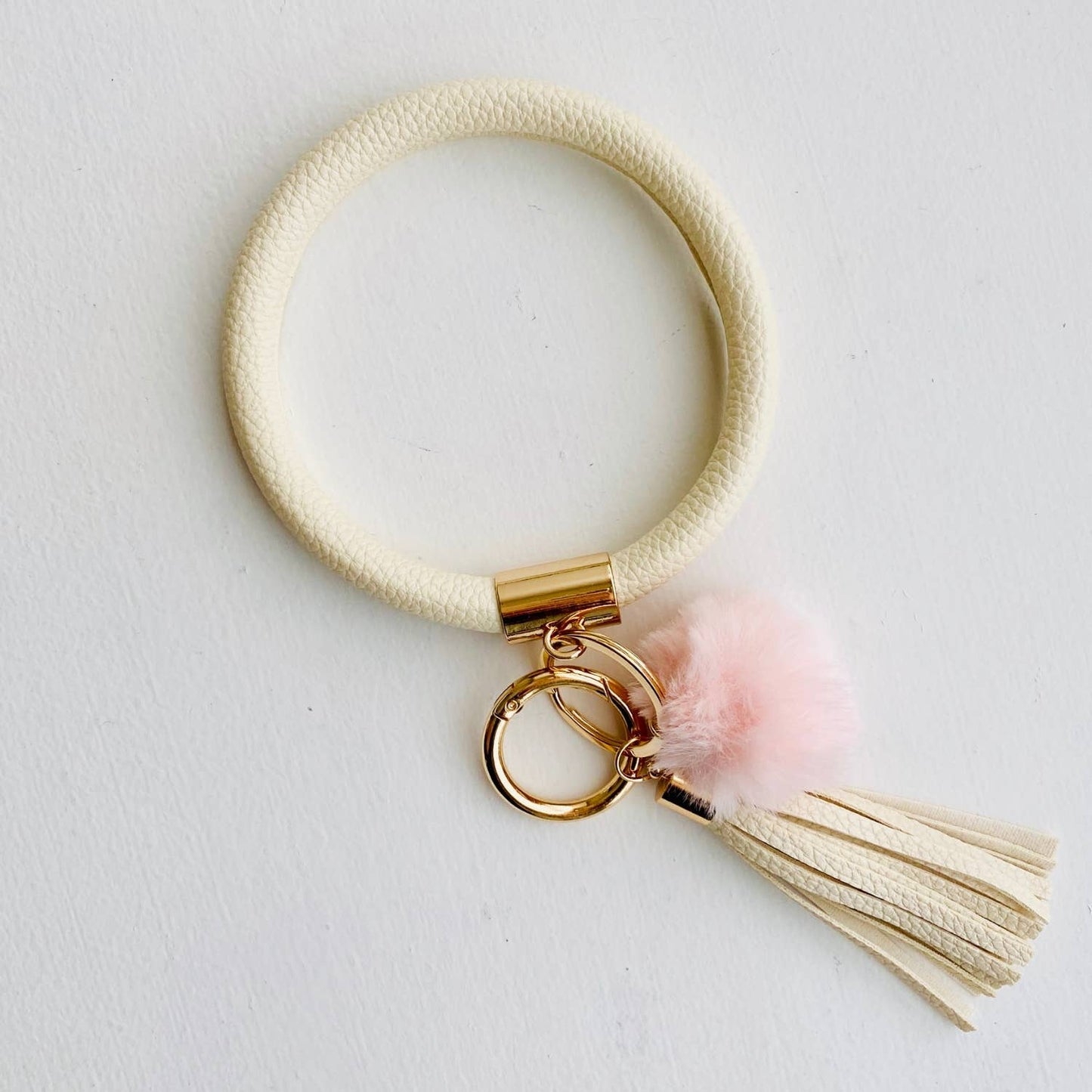 White Bangle Key Chain with Pom