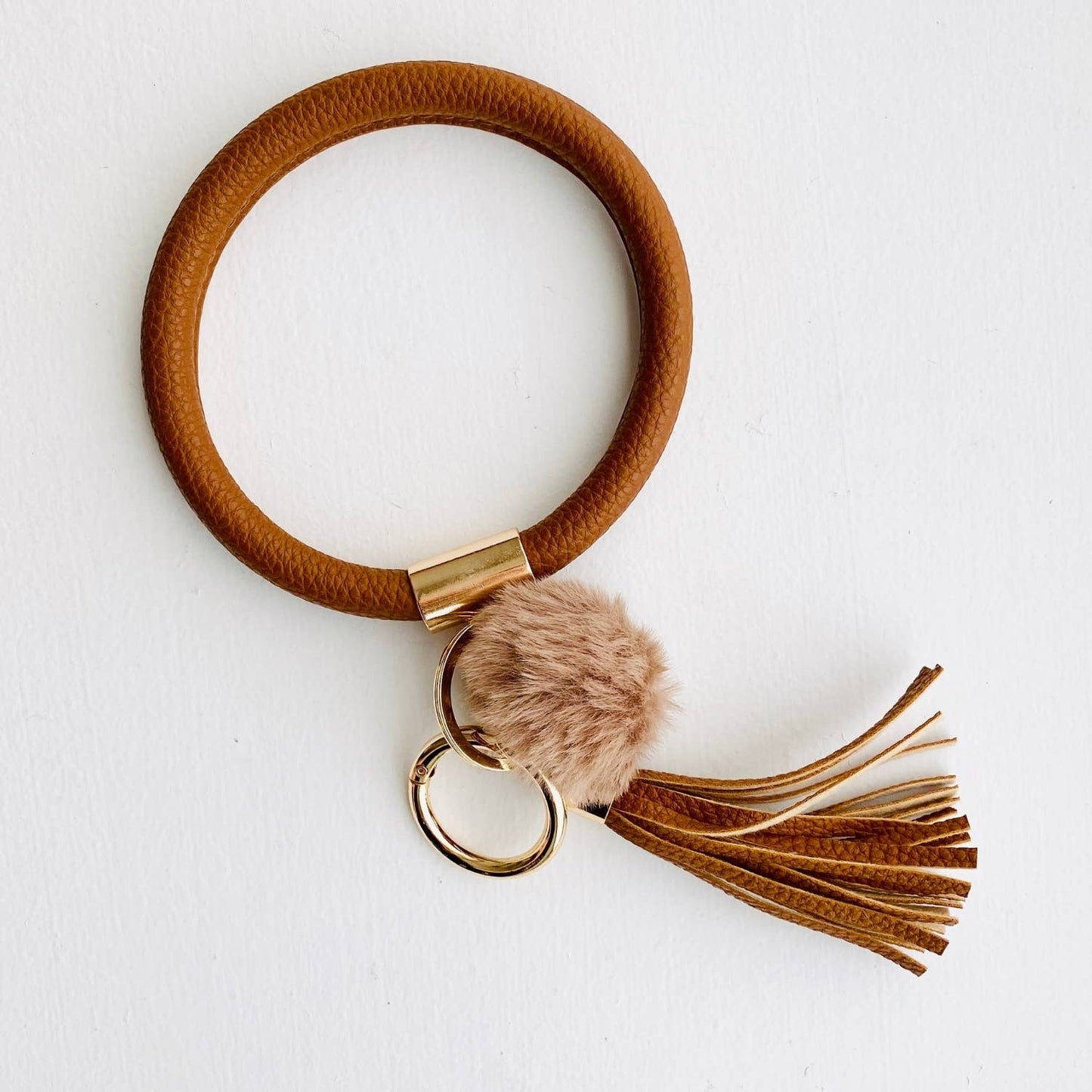 Brown Bangle Key Chain with Pom