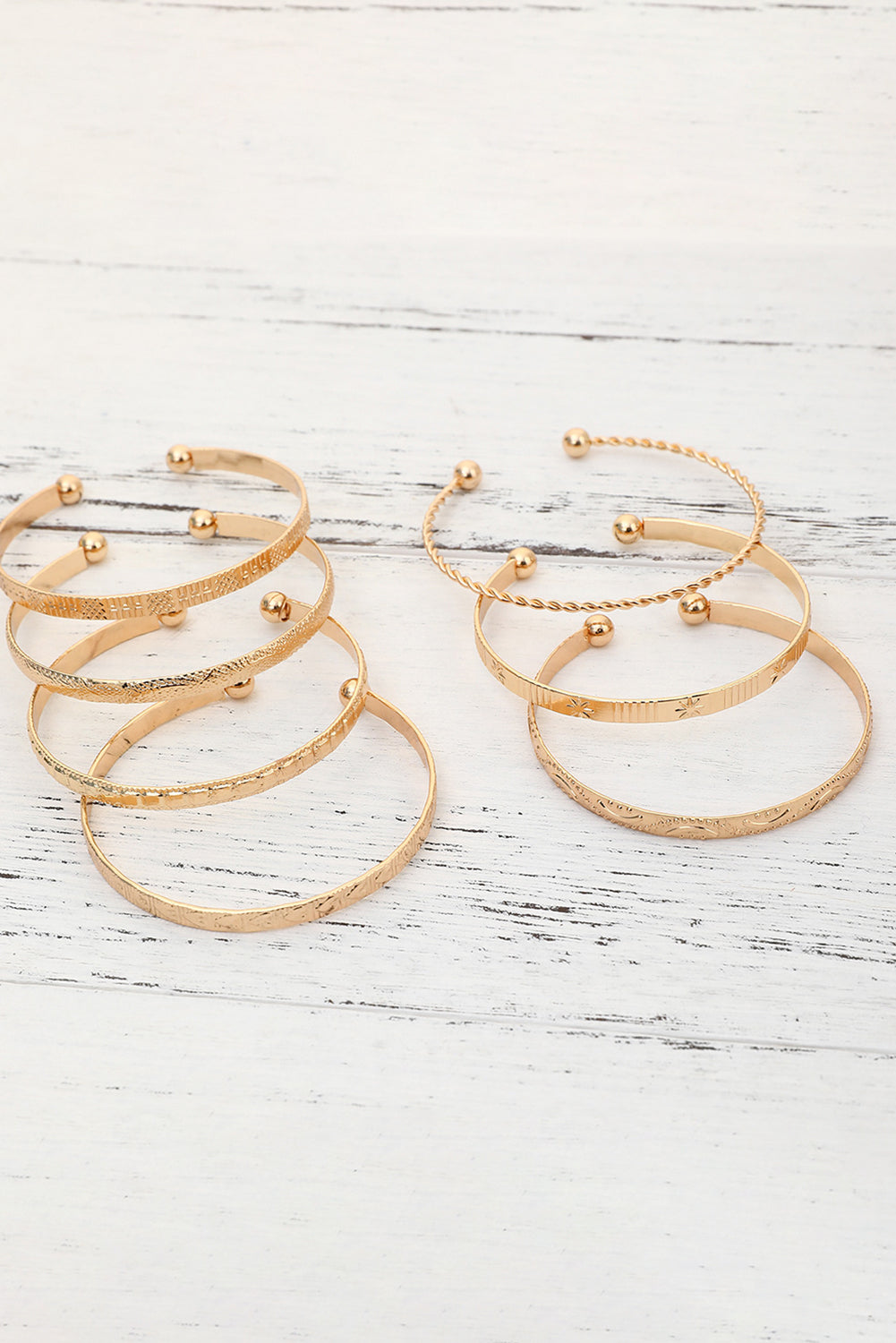 Gold 7pcs Textured Open Alloy Bangle Set