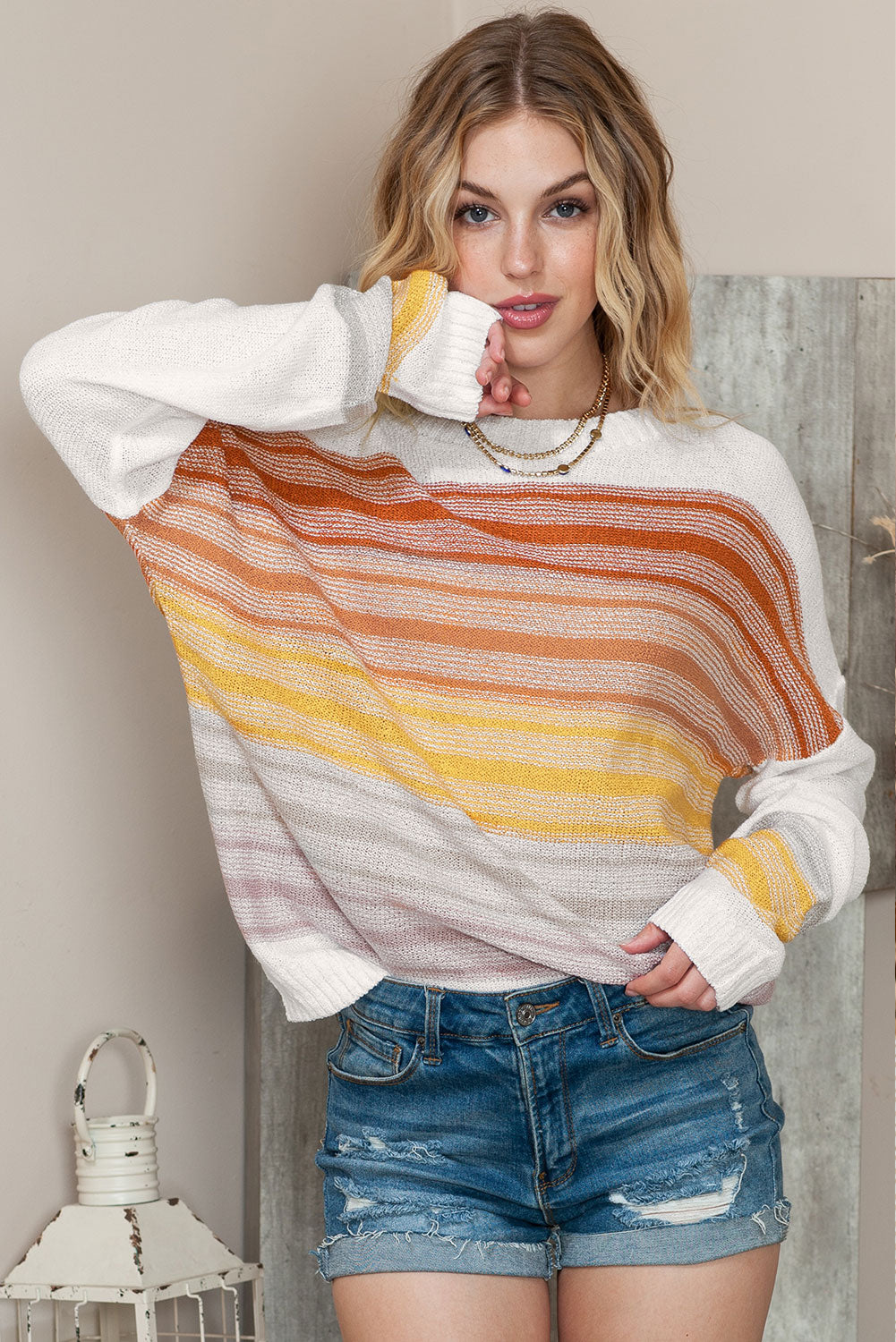 Knitted Long Sleeve Pullover Striped Sweater