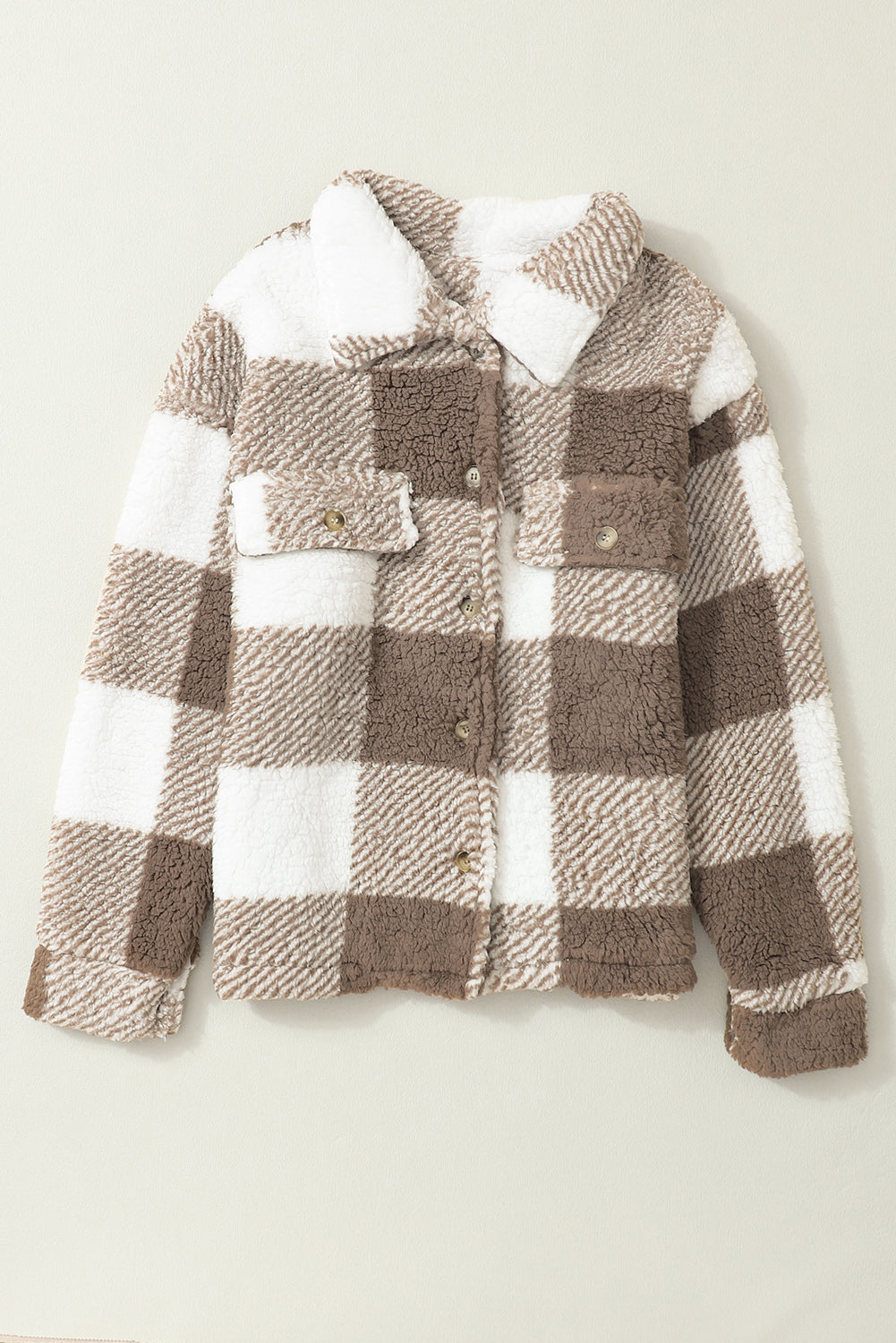 Plaid Buttoned Collared Sherpa Jacket