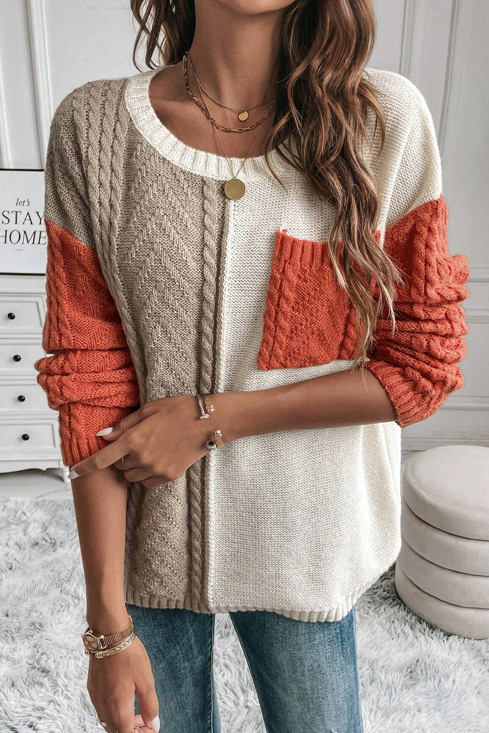 Colorblock Pocket Drop Shoulder Sweater