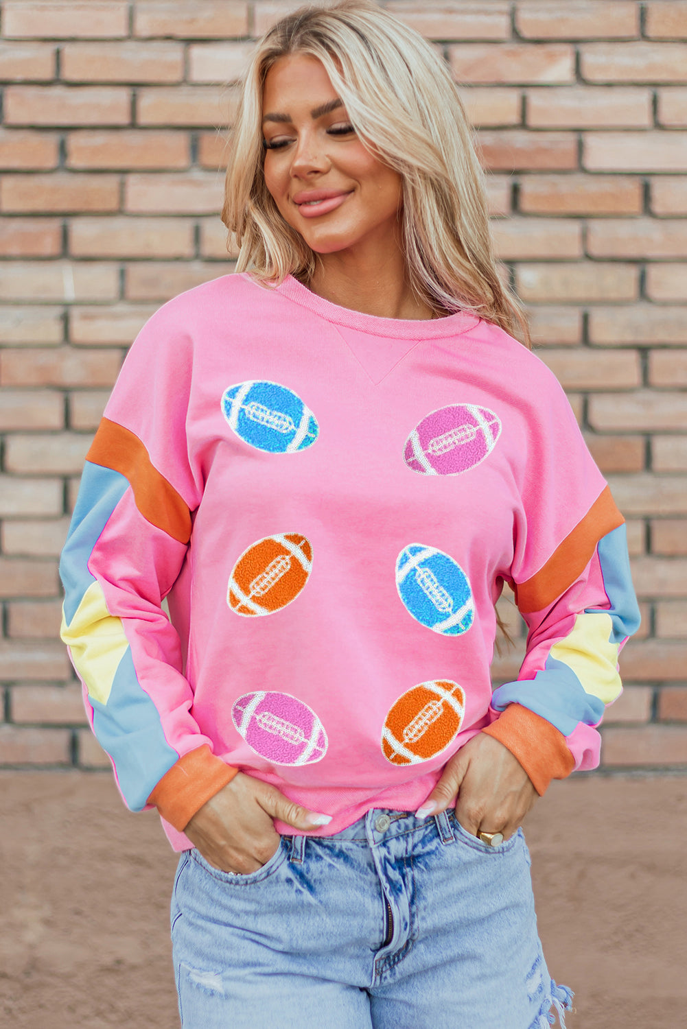 Color Block Game Day Rugby Graphic Sweatshirt