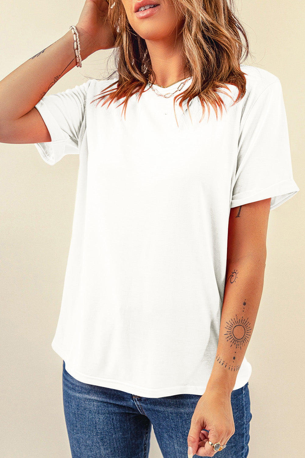 Casual Plain Crew Neck Tee