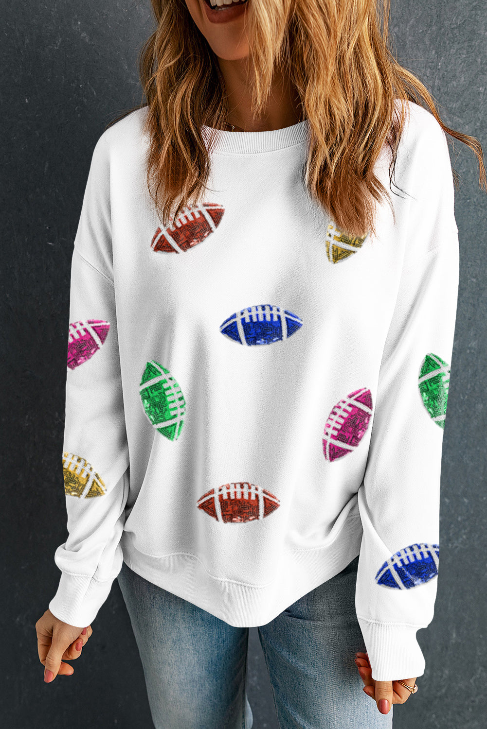 Sequin Rugby Graphic Drop Sleeve Sweatshirt