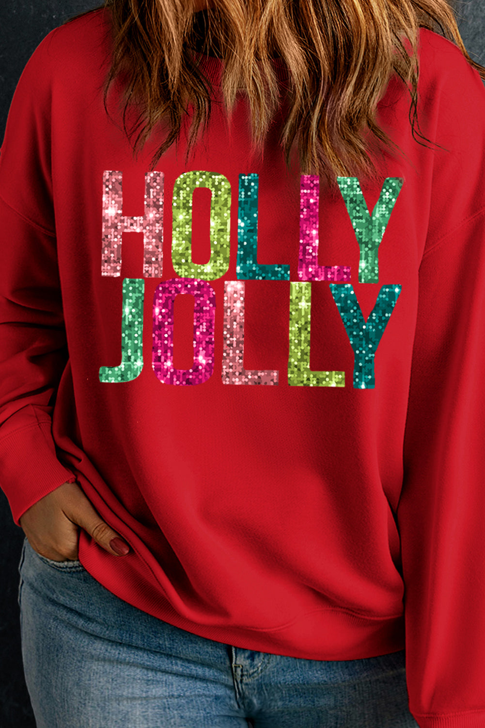 Racing Red Christmas HOLLY JOLLY Graphic Plus Size Sweatshirt