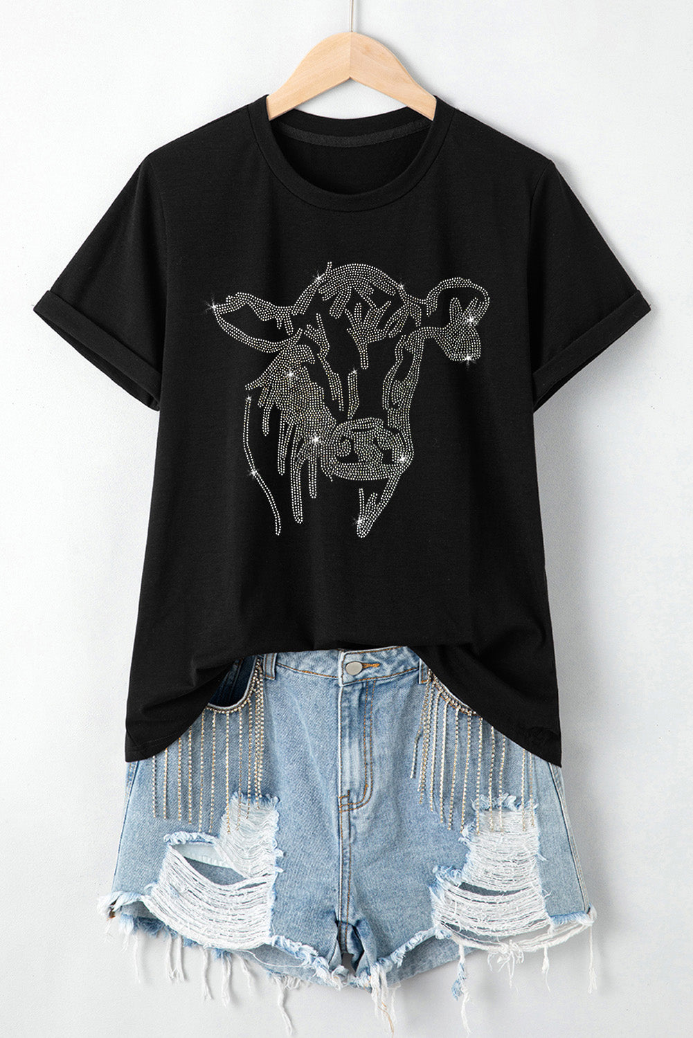 Rhinestone Steer Head Graphic T Shirt