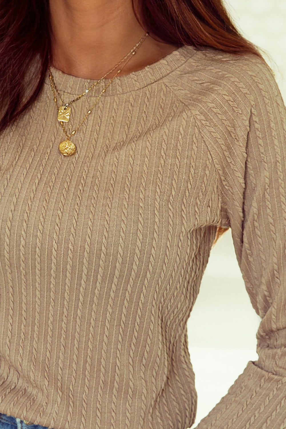 Ribbed Round Neck Knit Long Sleeve Top