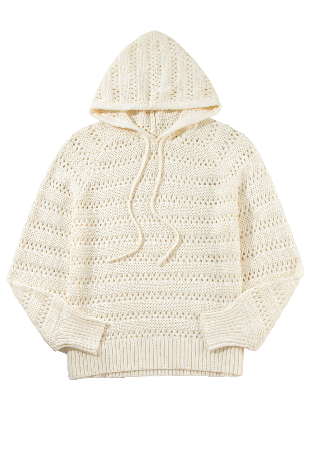 Pointelle Knit Raglan Sleeve Drawstring Hooded Sweater