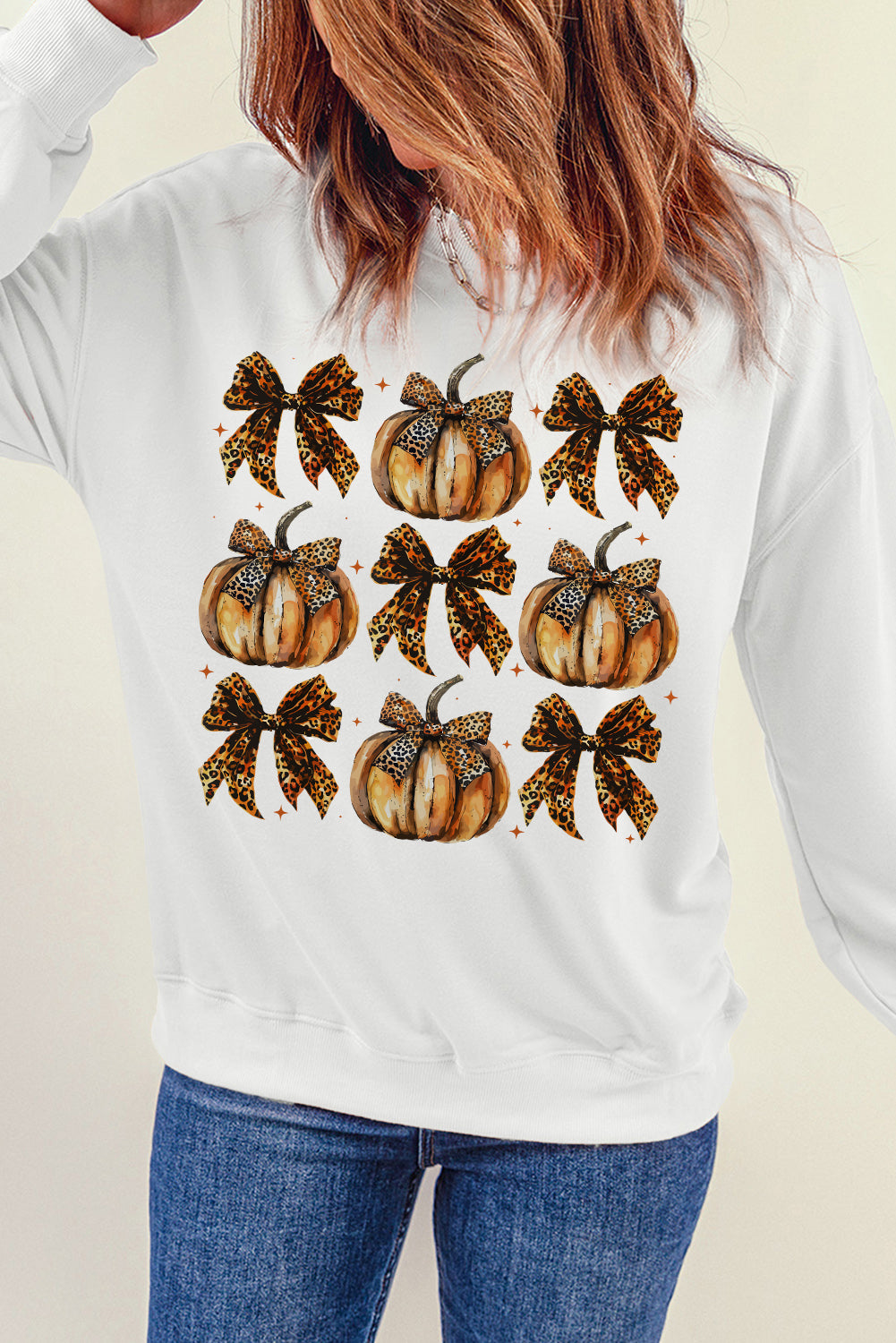 Pumpkin Leopard Bow Knot Graphic Sweatshirt