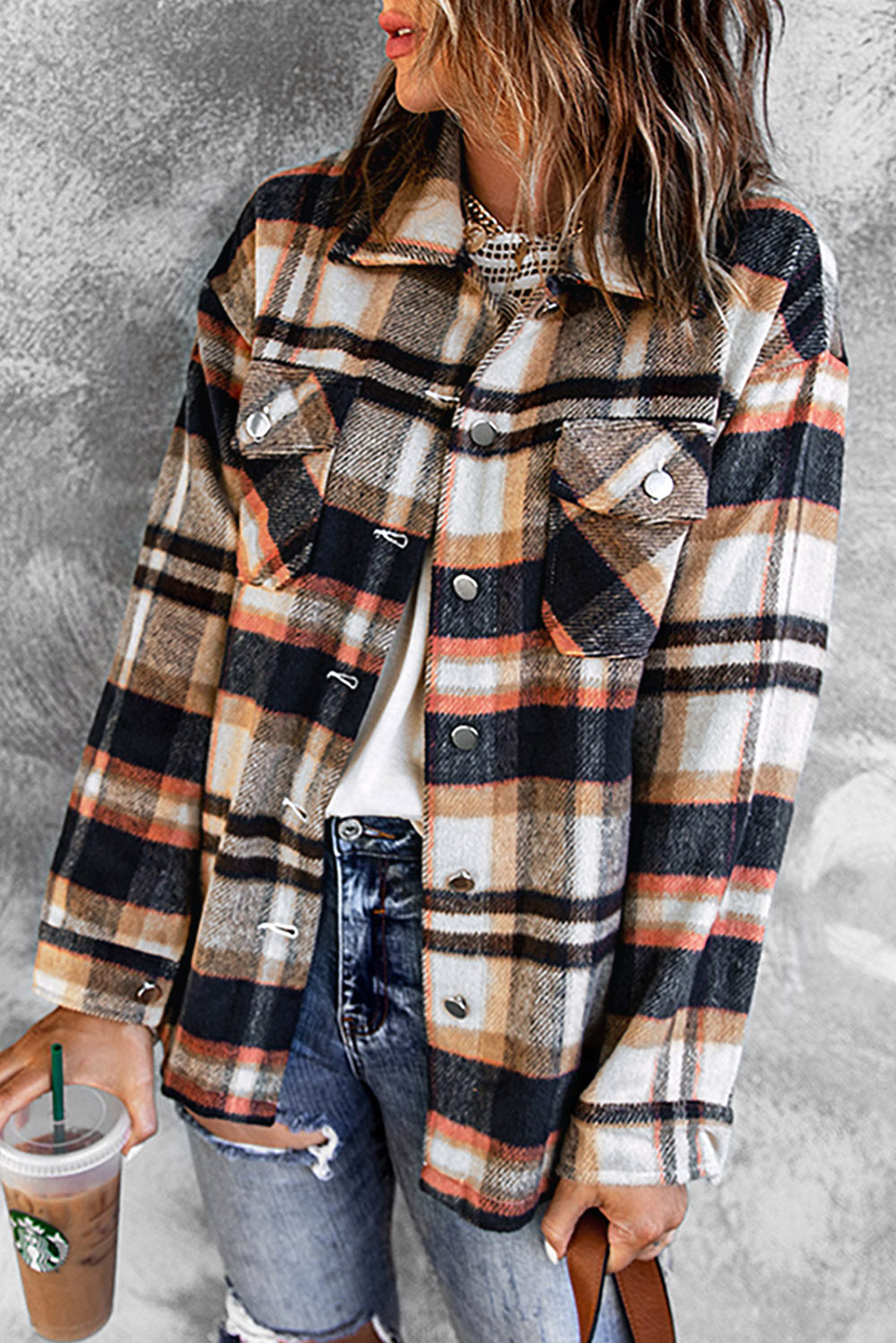 Plaid Button Up Long Sleeve Flannel Shacket