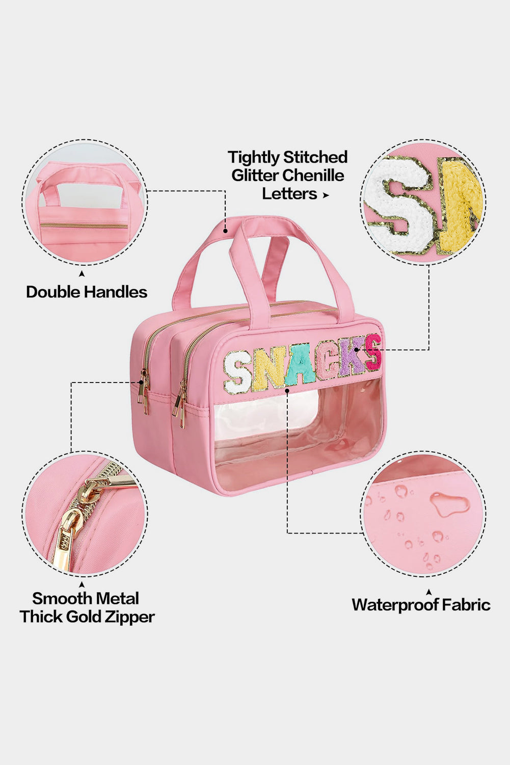 Pink SNACKS Clear PVC Double Layered Portable Makeup Bag