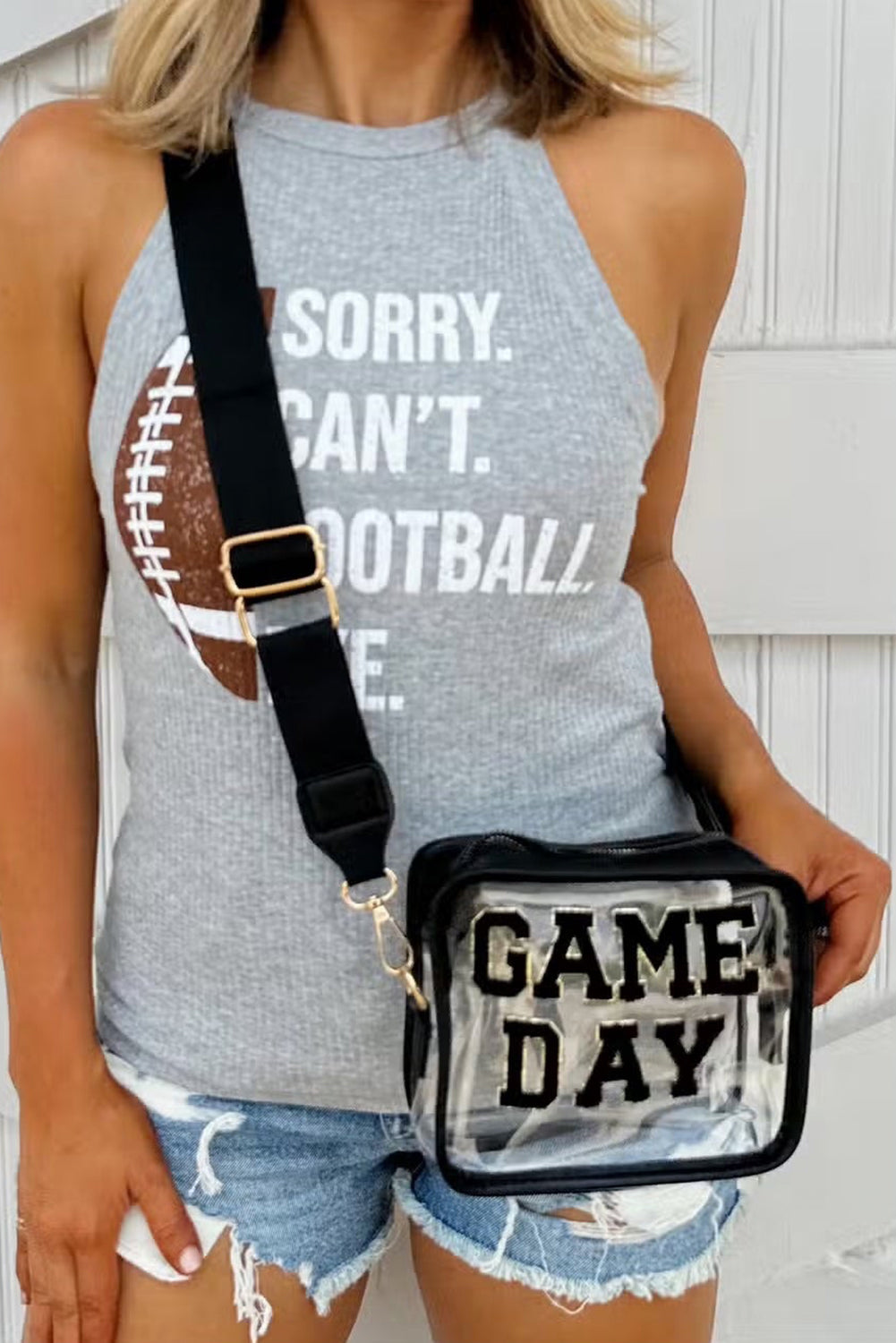 Chenille GAME DAY Pattern Clear Shoulder Bag